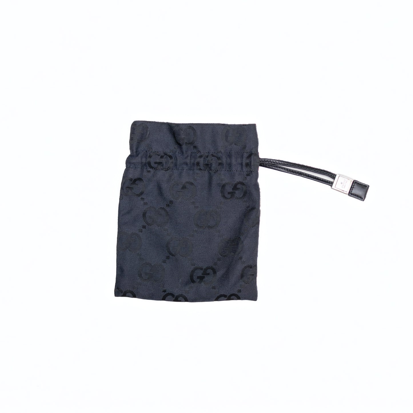 Rare Gucci Drawstring Bag Gg Pattern Leather Canvas Black Wallet Pouch