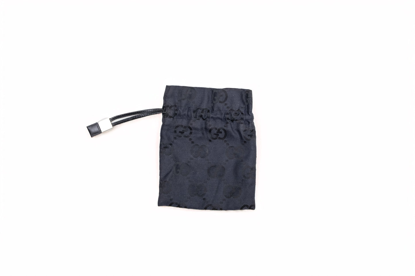 Rare Gucci Drawstring Bag Gg Pattern Leather Canvas Black Wallet Pouch