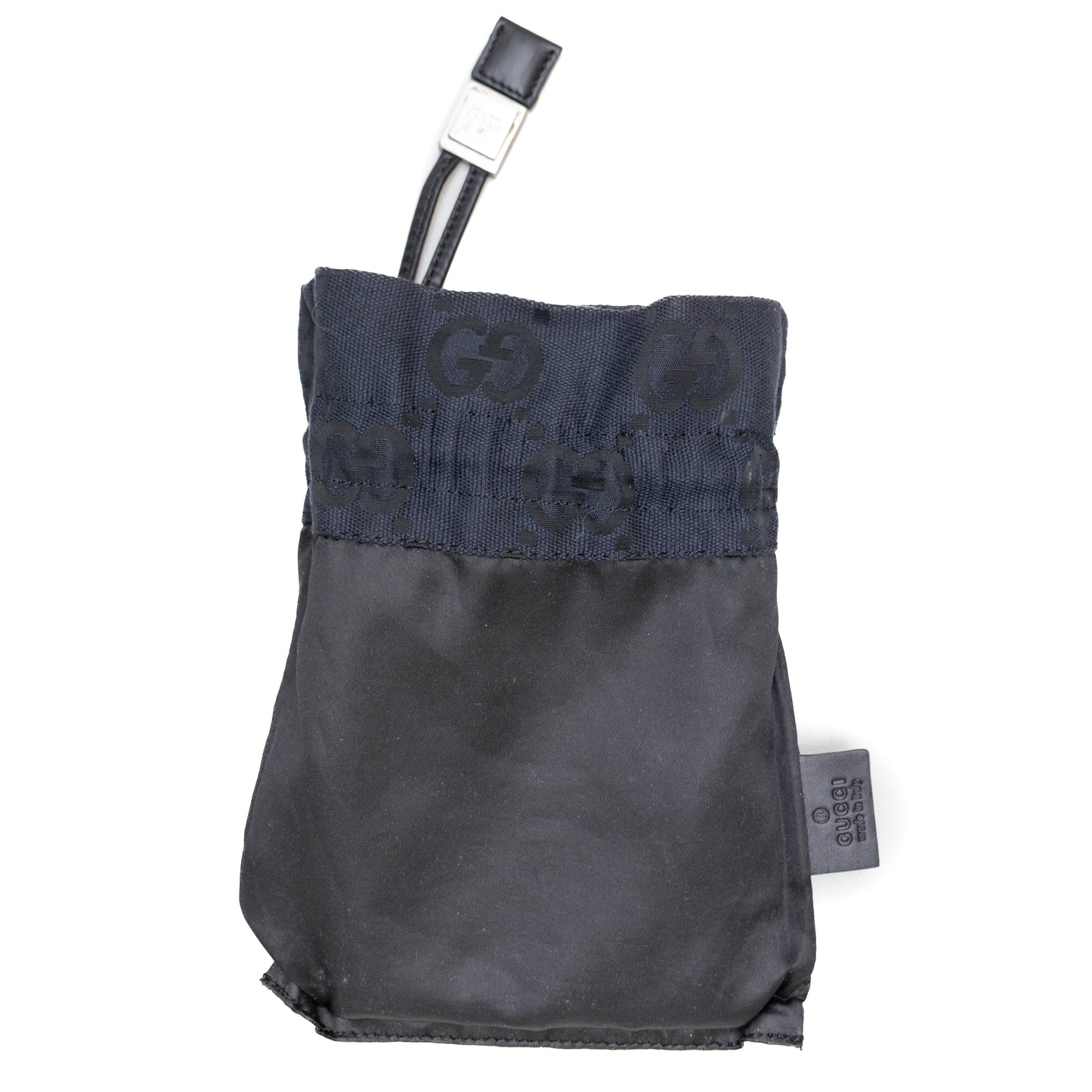 Rare Gucci Drawstring Bag Gg Pattern Leather Canvas Black Wallet Pouch
