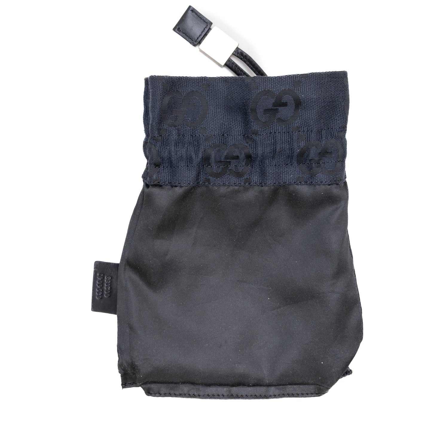 Rare Gucci Drawstring Bag Gg Pattern Leather Canvas Black Wallet Pouch