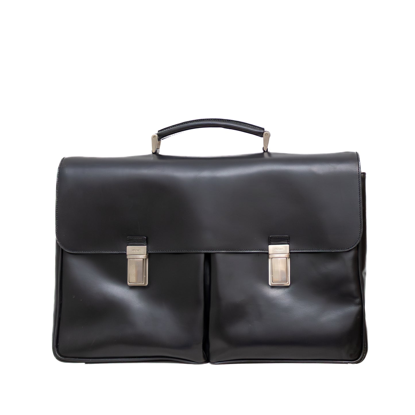 Prada Black Leather Double Pocket Briefcase – Made in Italy