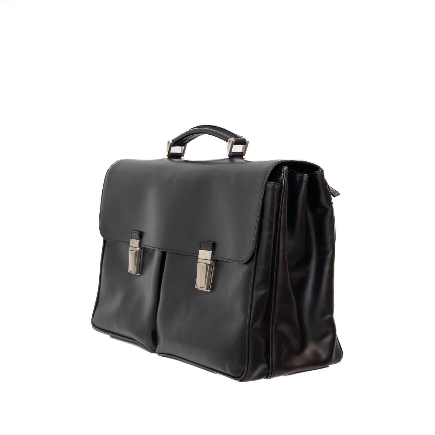 Prada Black Leather Double Pocket Briefcase – Made in Italy