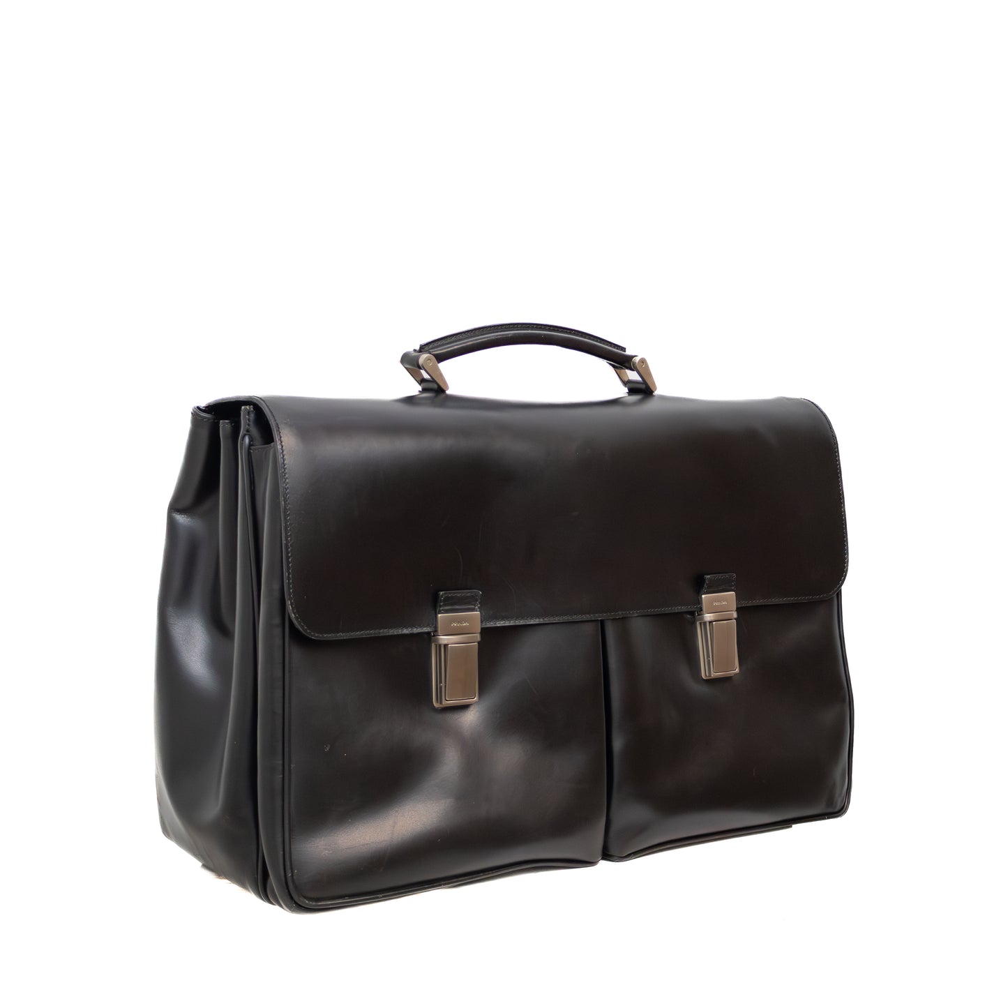 Prada Black Leather Double Pocket Briefcase – Made in Italy