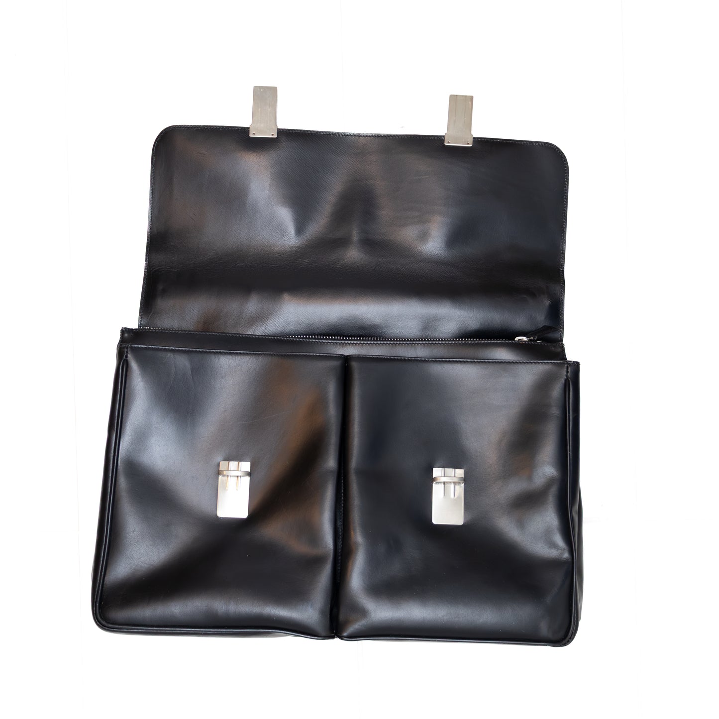 Prada Black Leather Double Pocket Briefcase – Made in Italy