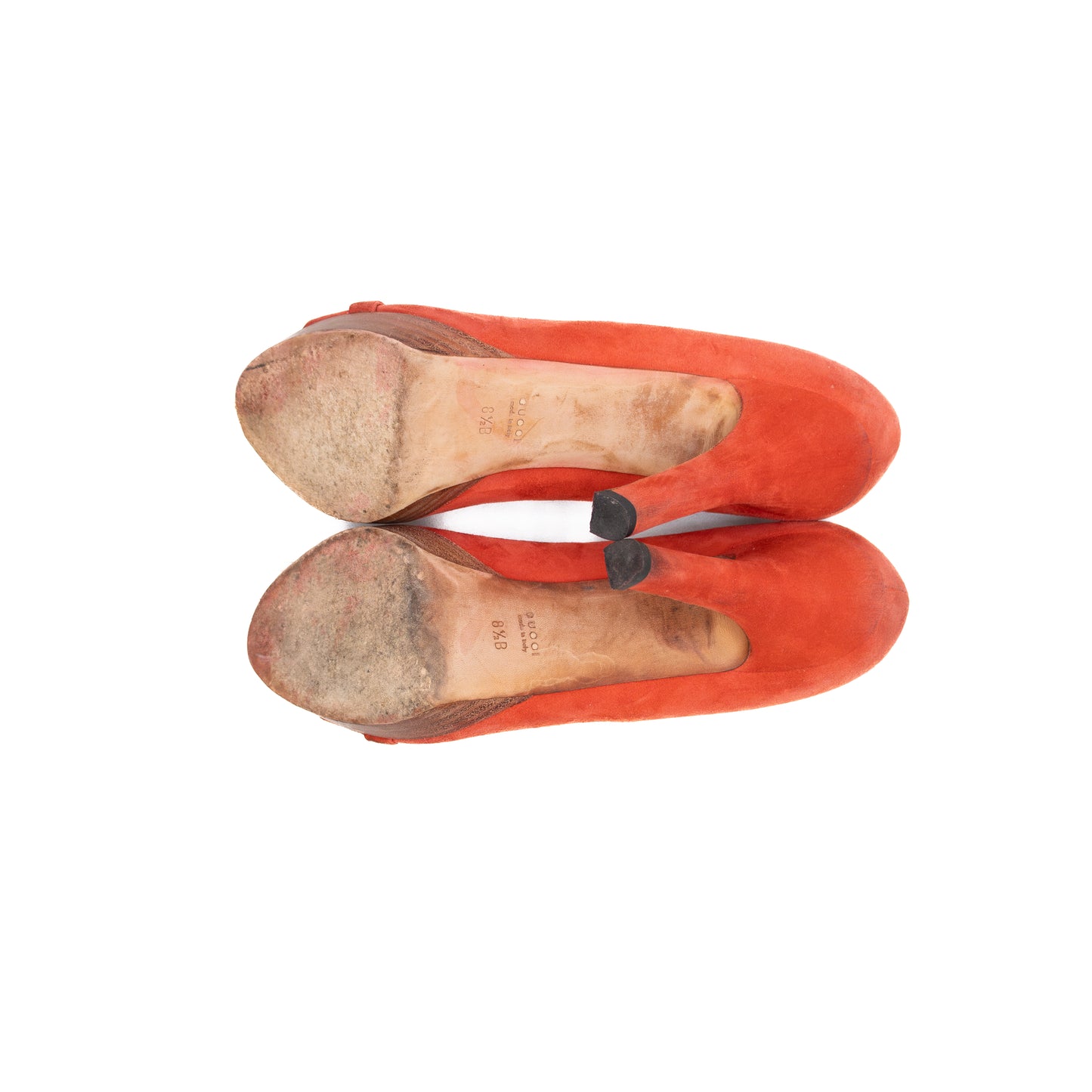 Gucci Horsebit Peep Toe Platform Pumps – Orange Suede – Size 8.5B US / 39 EU / 6.5 UK