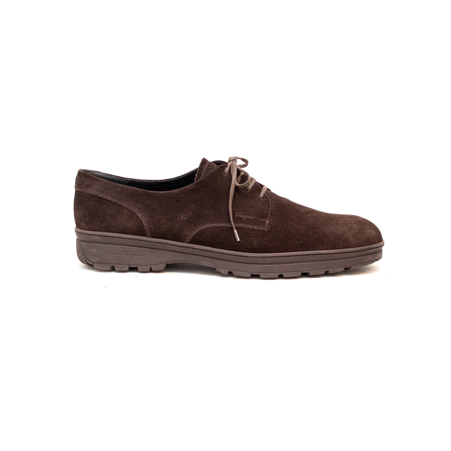 Salvatore Ferragamo Lace Up Derby in Brown Suede Men’s US:12