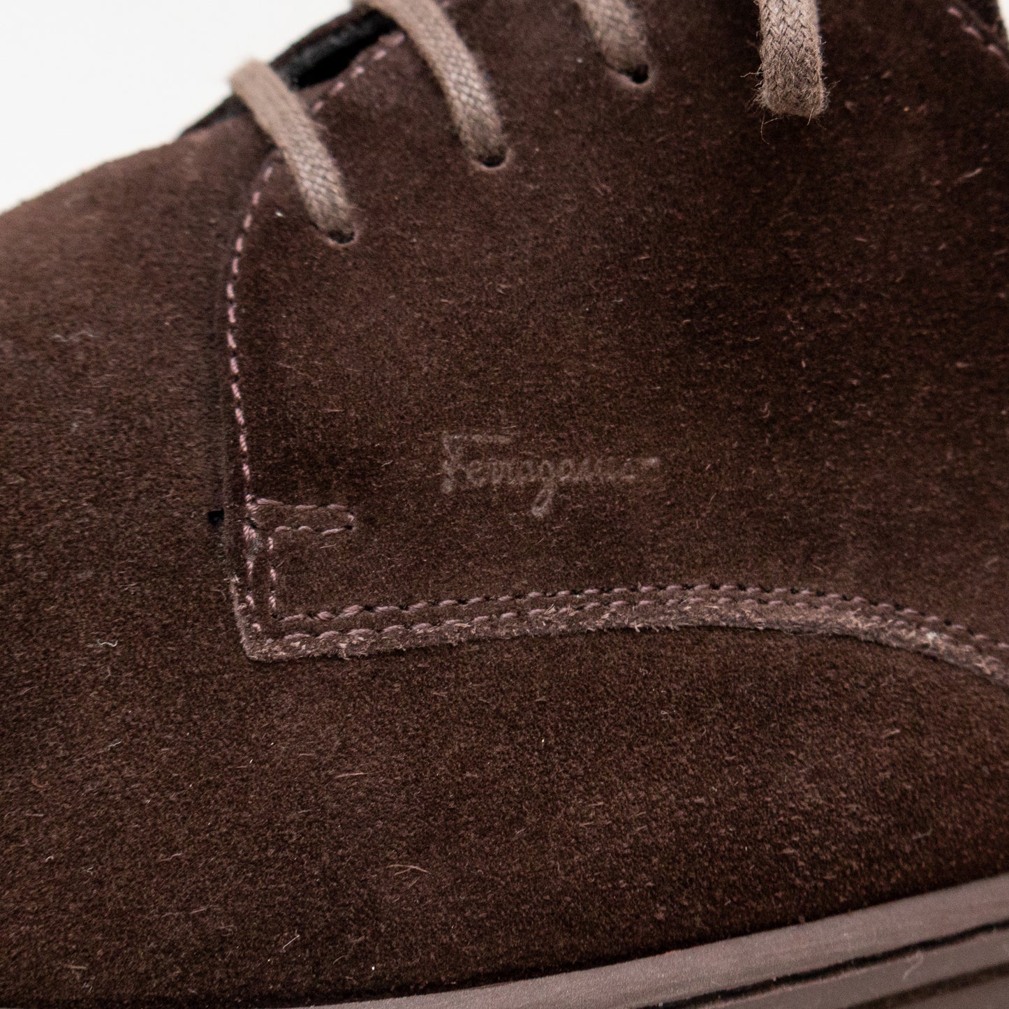 Salvatore Ferragamo Lace Up Derby in Brown Suede Men’s US:12