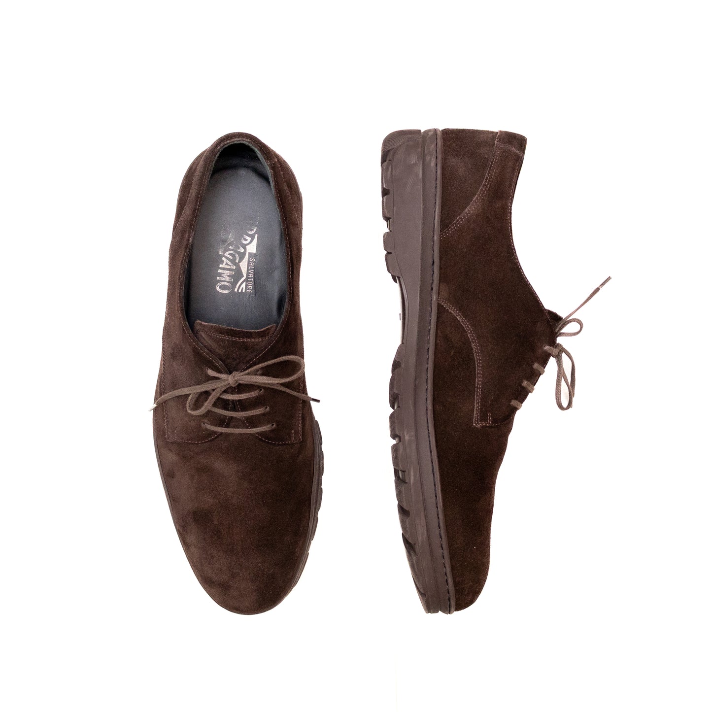 Salvatore Ferragamo Lace Up Derby in Brown Suede Men’s US:12