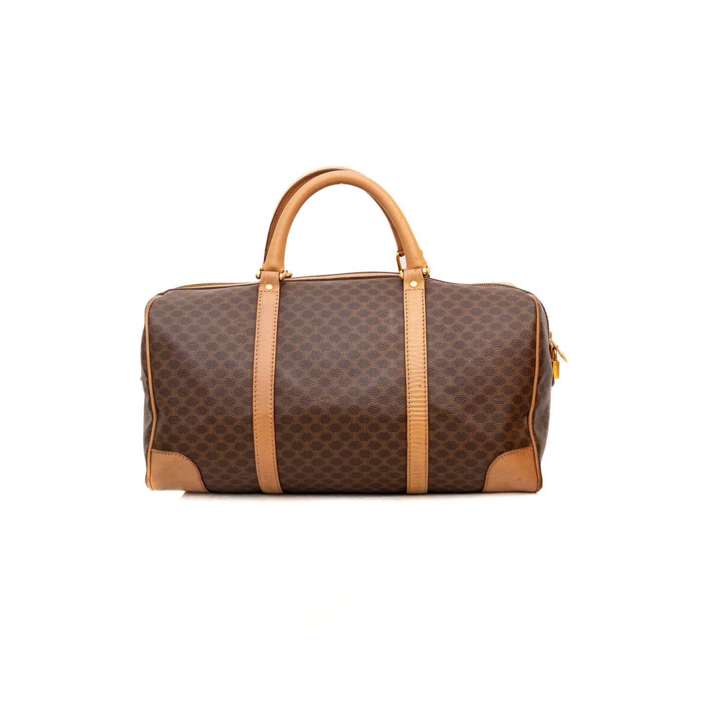 Vintage Celine Macadam Coated Canvas Boston Travel Bag with Padlock & Key – M14