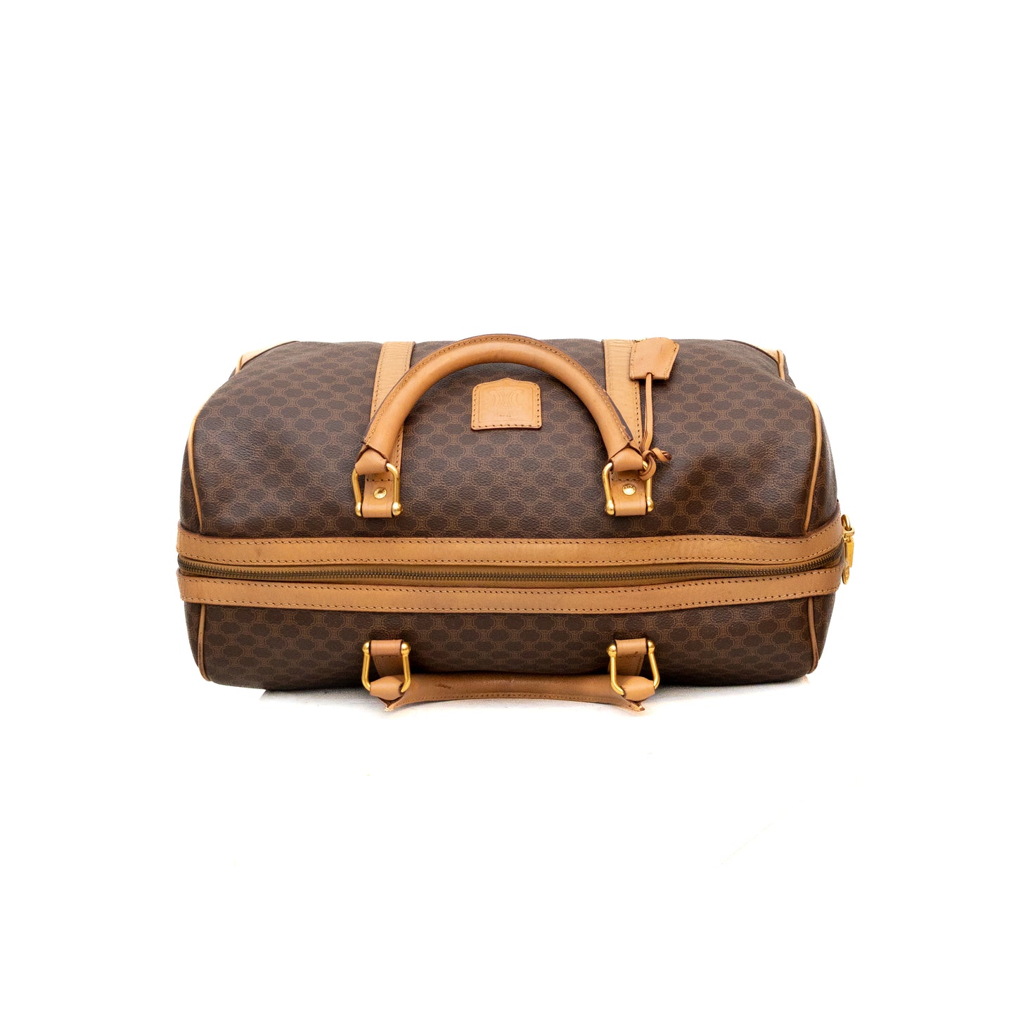 Vintage Celine Macadam Coated Canvas Boston Travel Bag with Padlock & Key – M14