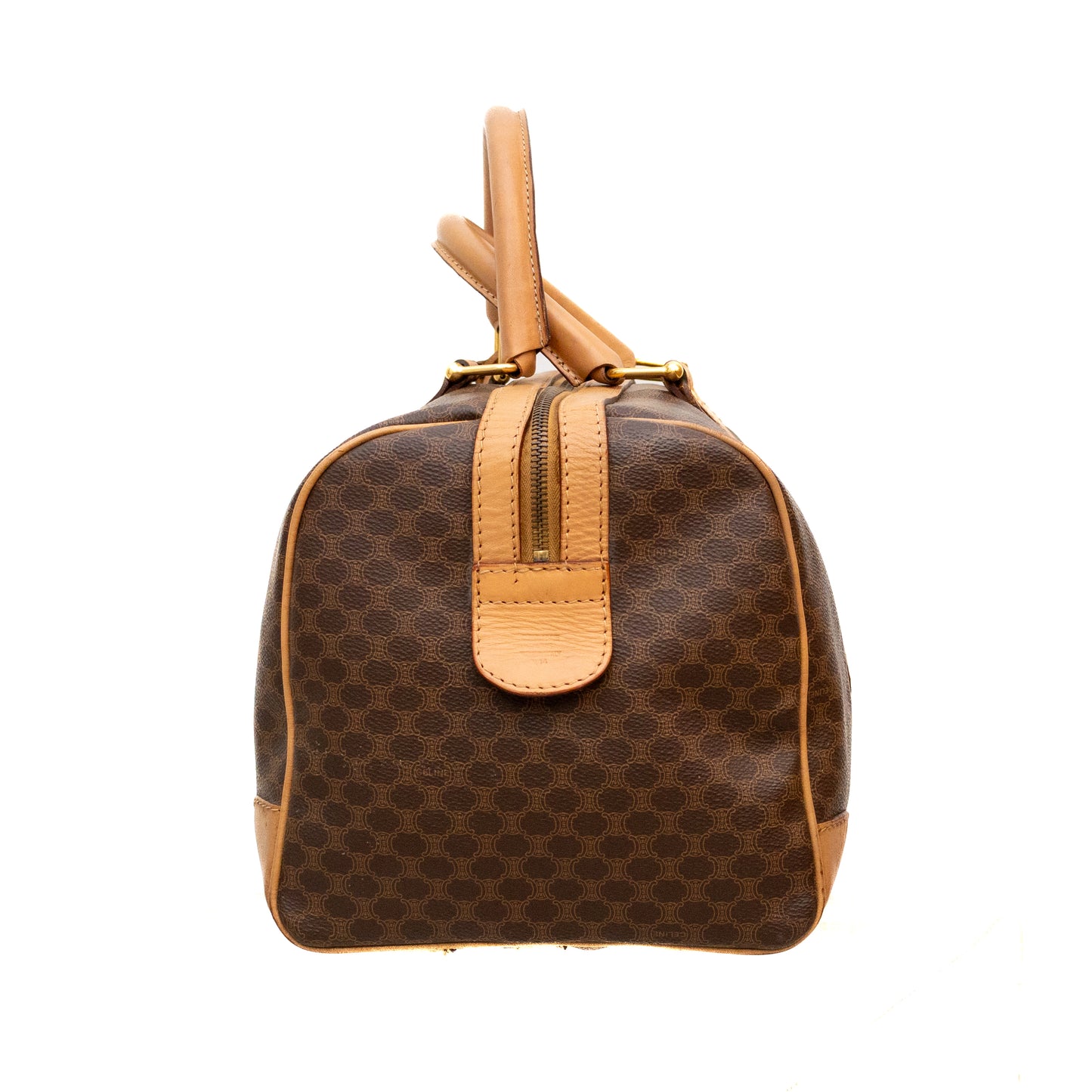 Vintage Celine Macadam Coated Canvas Boston Travel Bag with Padlock & Key – M14