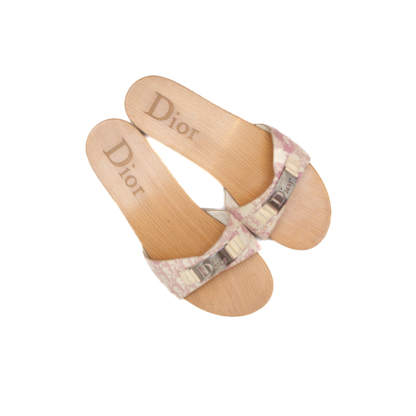 Christian Dior Pink Trotter Jacquard Wooden Slide Sandals Size 40 – Y2K Era by John Galliano