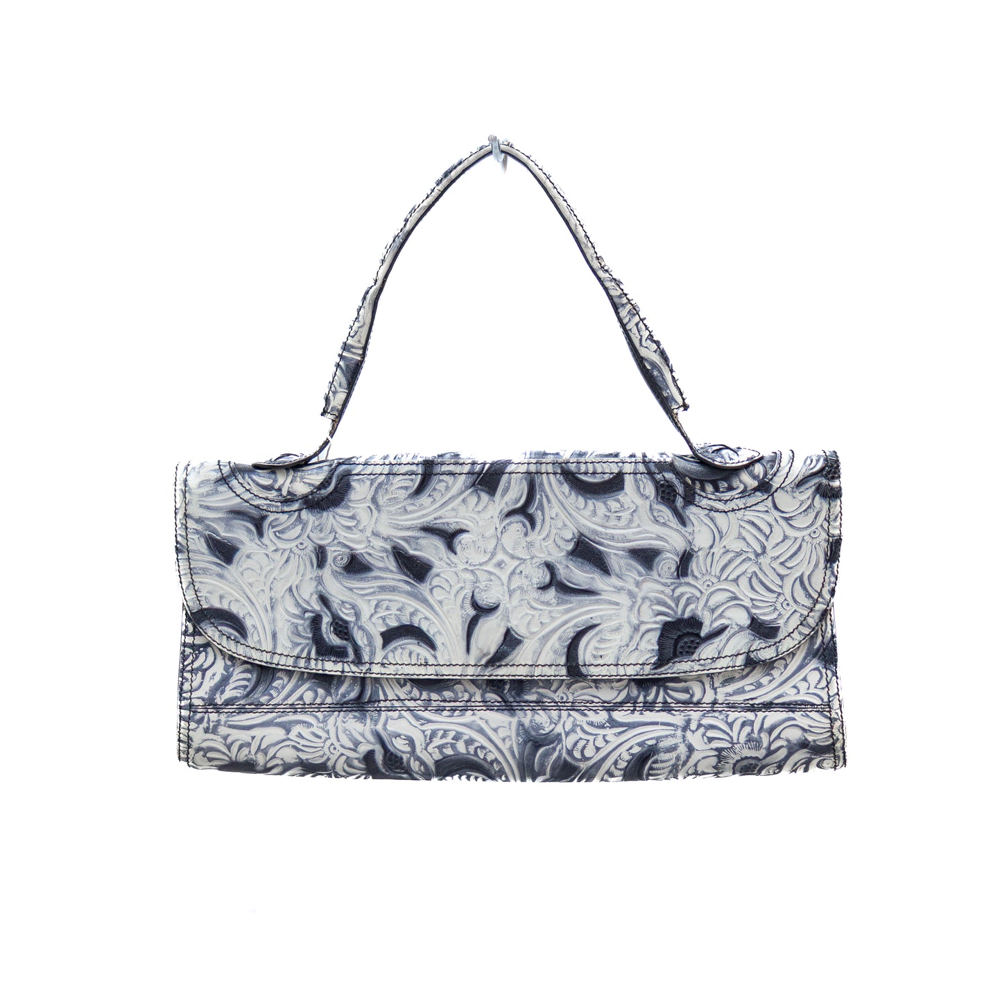 RARE 90s Fendi Embossed Floral Leather Baguette Clutch Bag