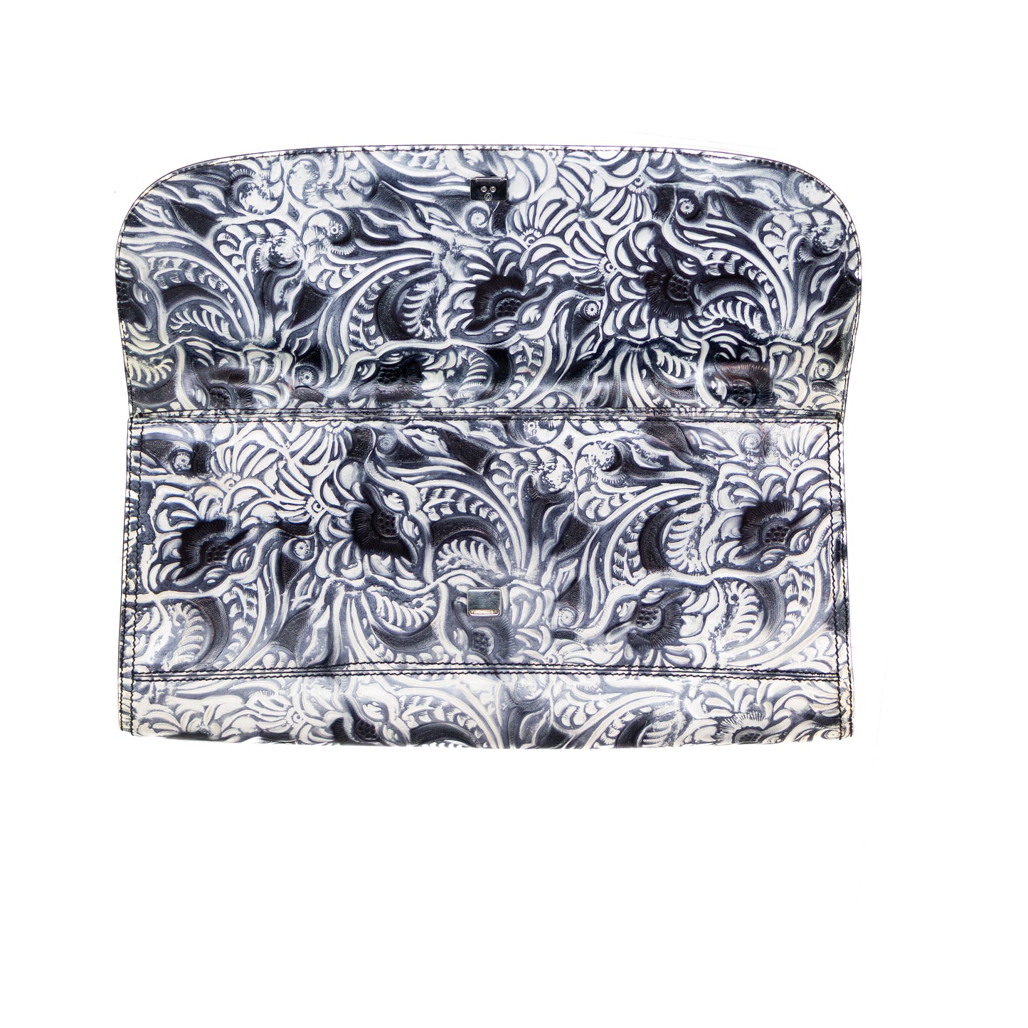 RARE 90s Fendi Embossed Floral Leather Baguette Clutch Bag