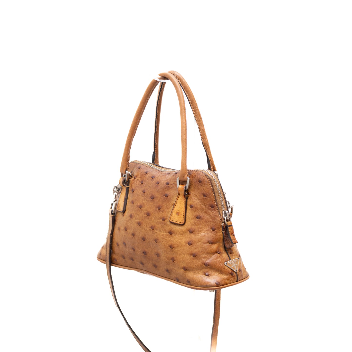 RARE Prada Ostrich Leather Mini Pyramid Handbag
