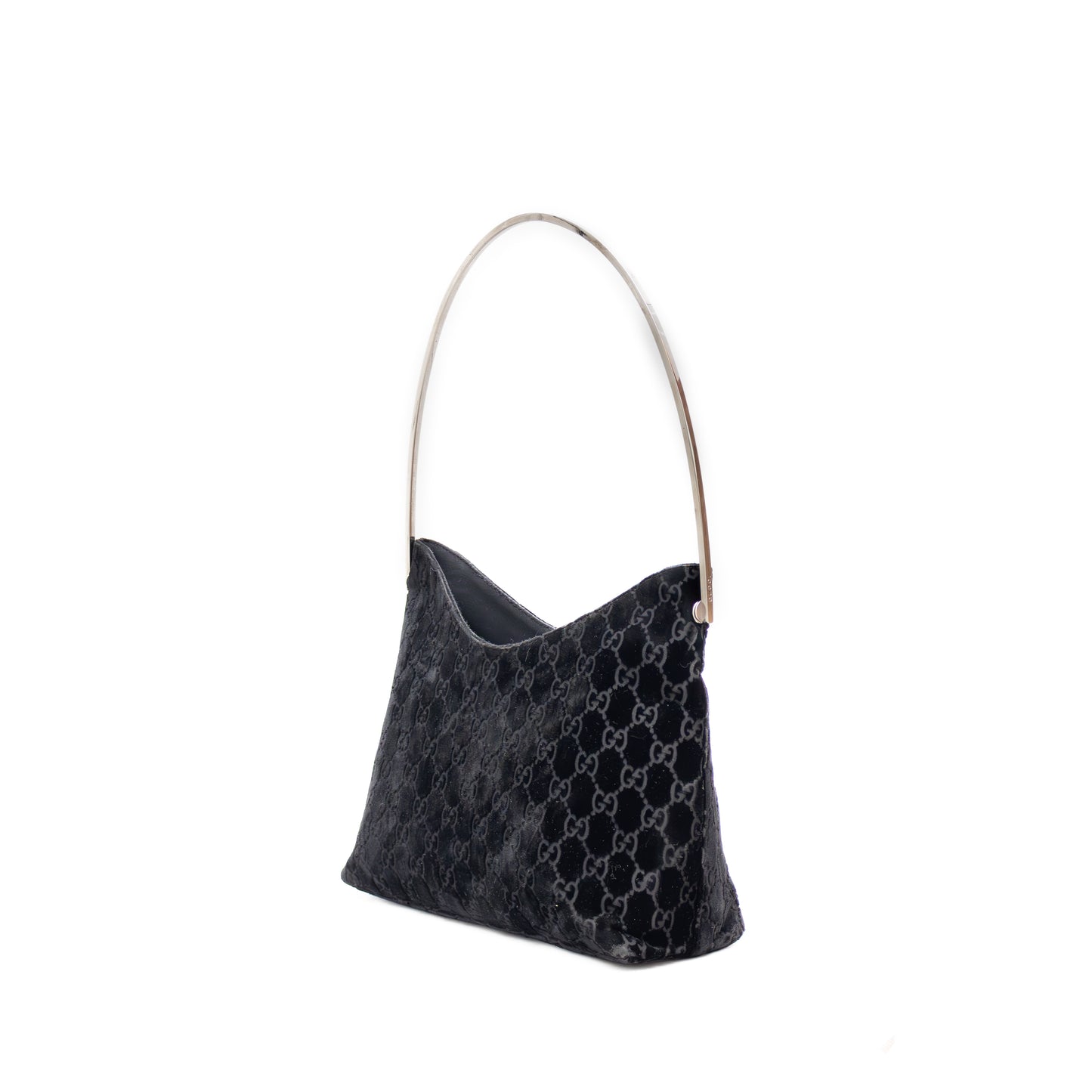 Rare 1997 Gucci by Tom Ford Runway Velvet Shoulder Bag – Chrome Handle – Monogram Guccissima
