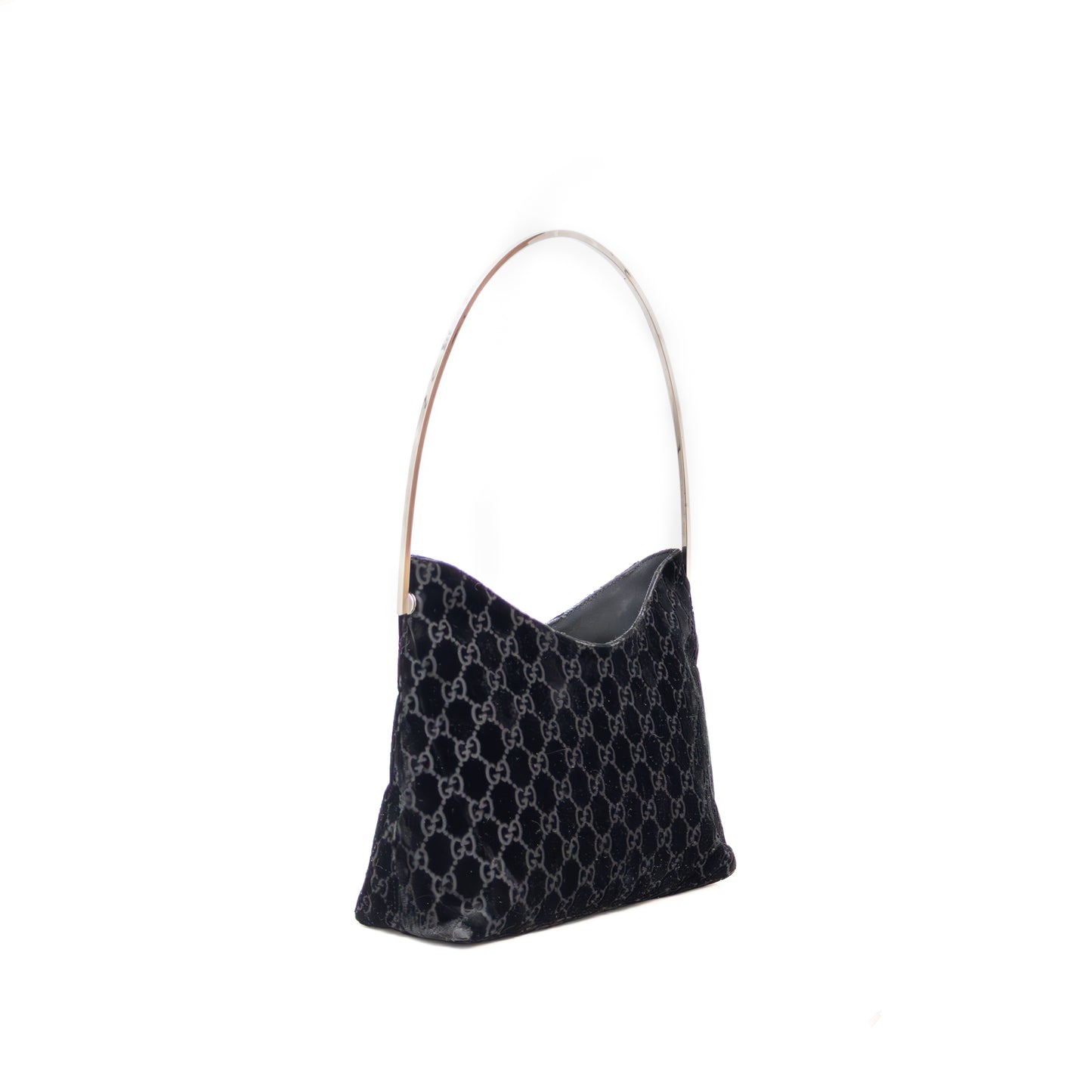 Rare 1997 Gucci by Tom Ford Runway Velvet Shoulder Bag – Chrome Handle – Monogram Guccissima