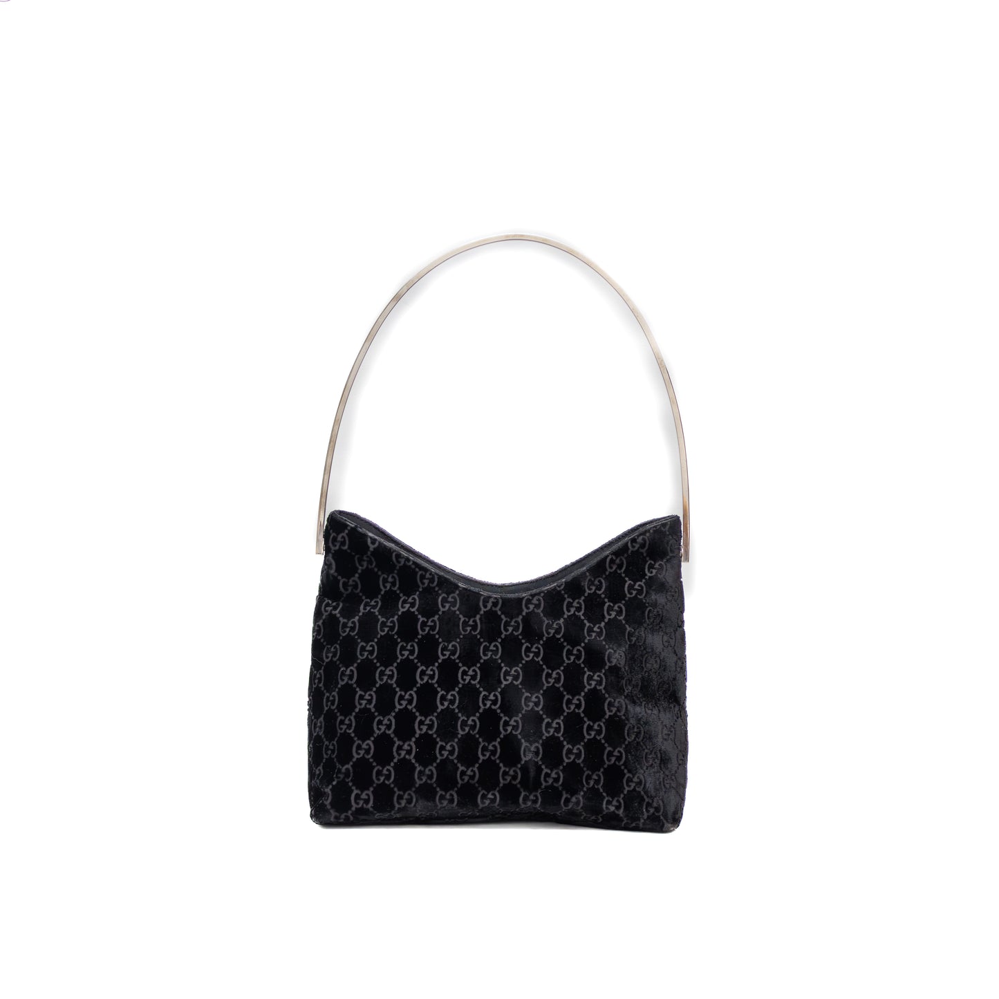 Rare 1997 Gucci by Tom Ford Runway Velvet Shoulder Bag – Chrome Handle – Monogram Guccissima