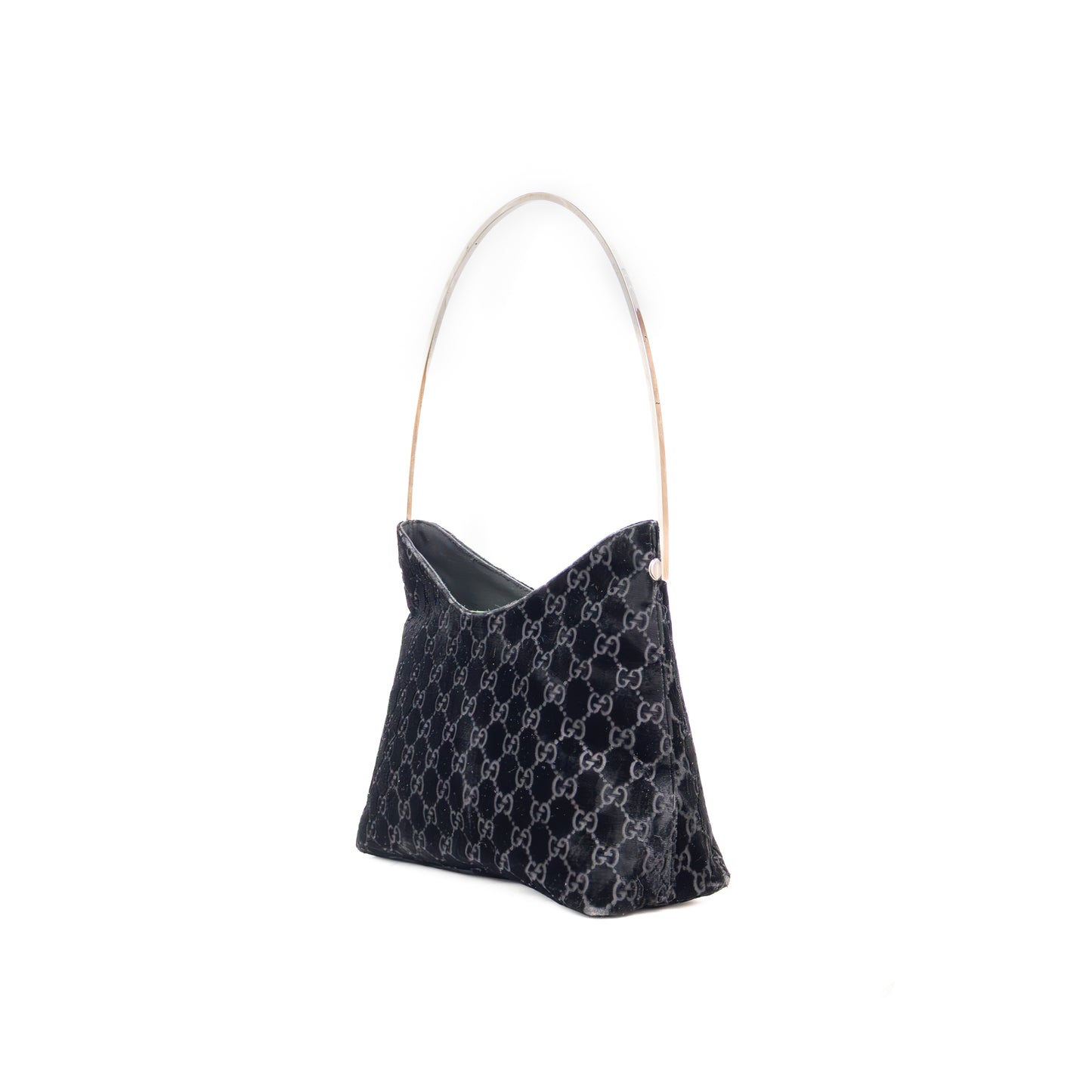 Rare 1997 Gucci by Tom Ford Runway Velvet Shoulder Bag – Chrome Handle – Monogram Guccissima