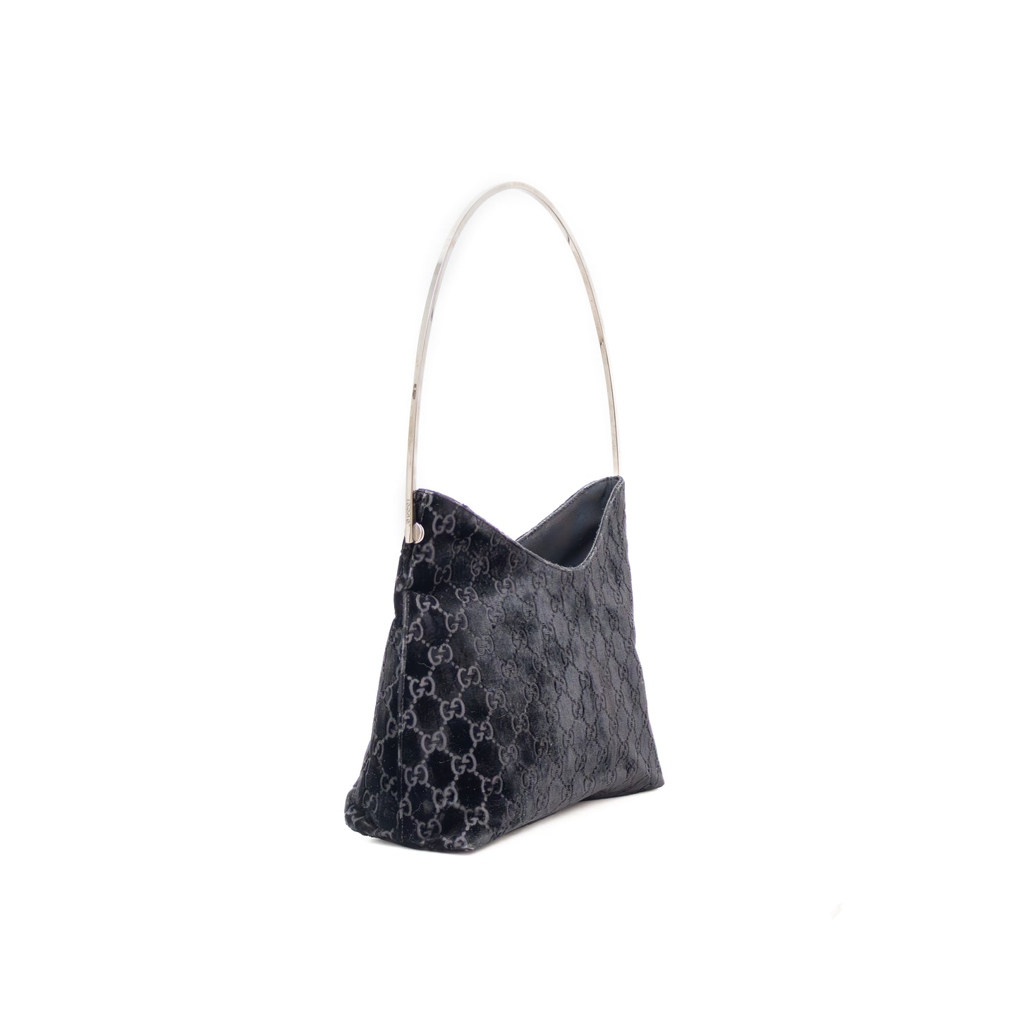 Rare 1997 Gucci by Tom Ford Runway Velvet Shoulder Bag – Chrome Handle – Monogram Guccissima