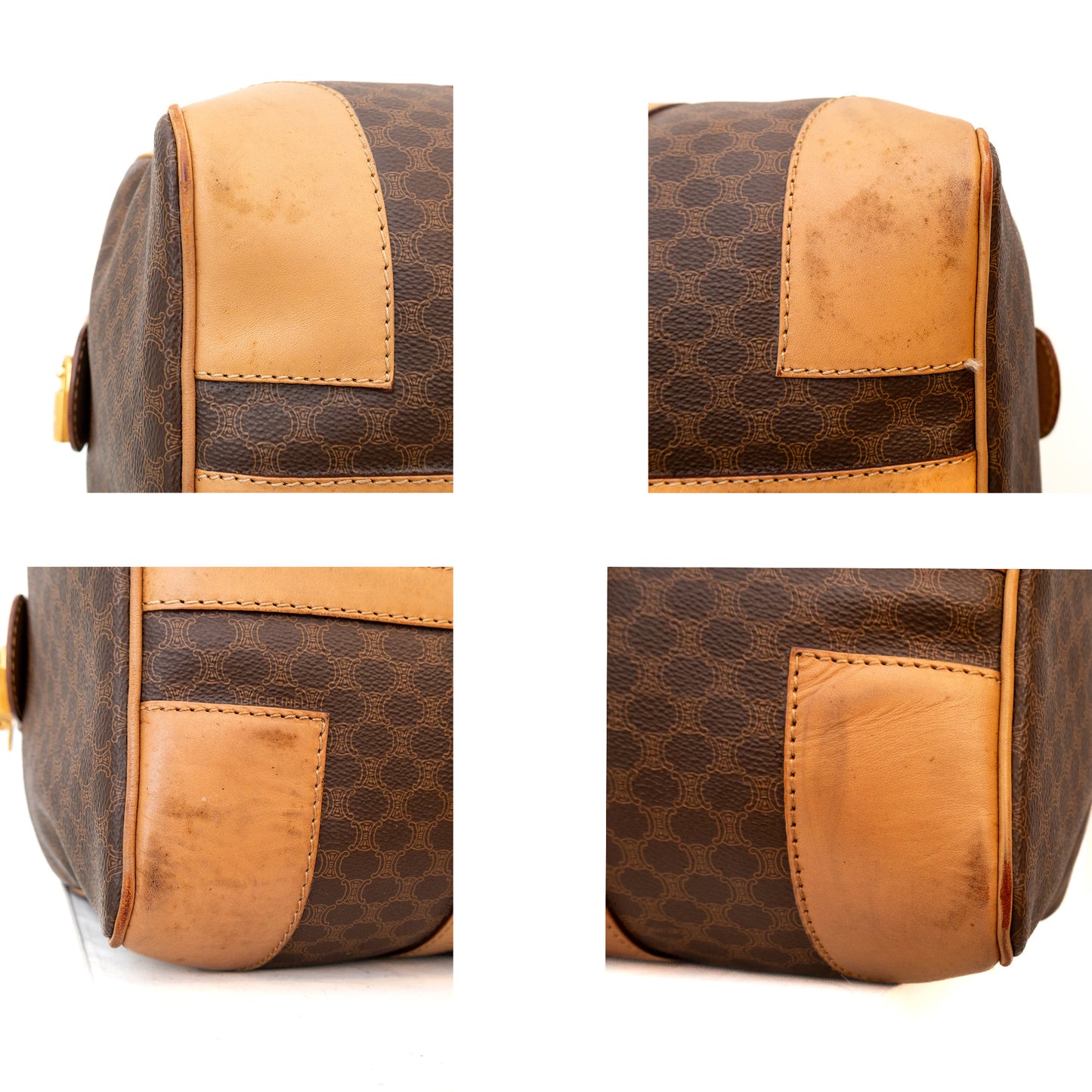 Vintage Celine Macadam Coated Canvas Boston Travel Bag with Padlock & Key – M14