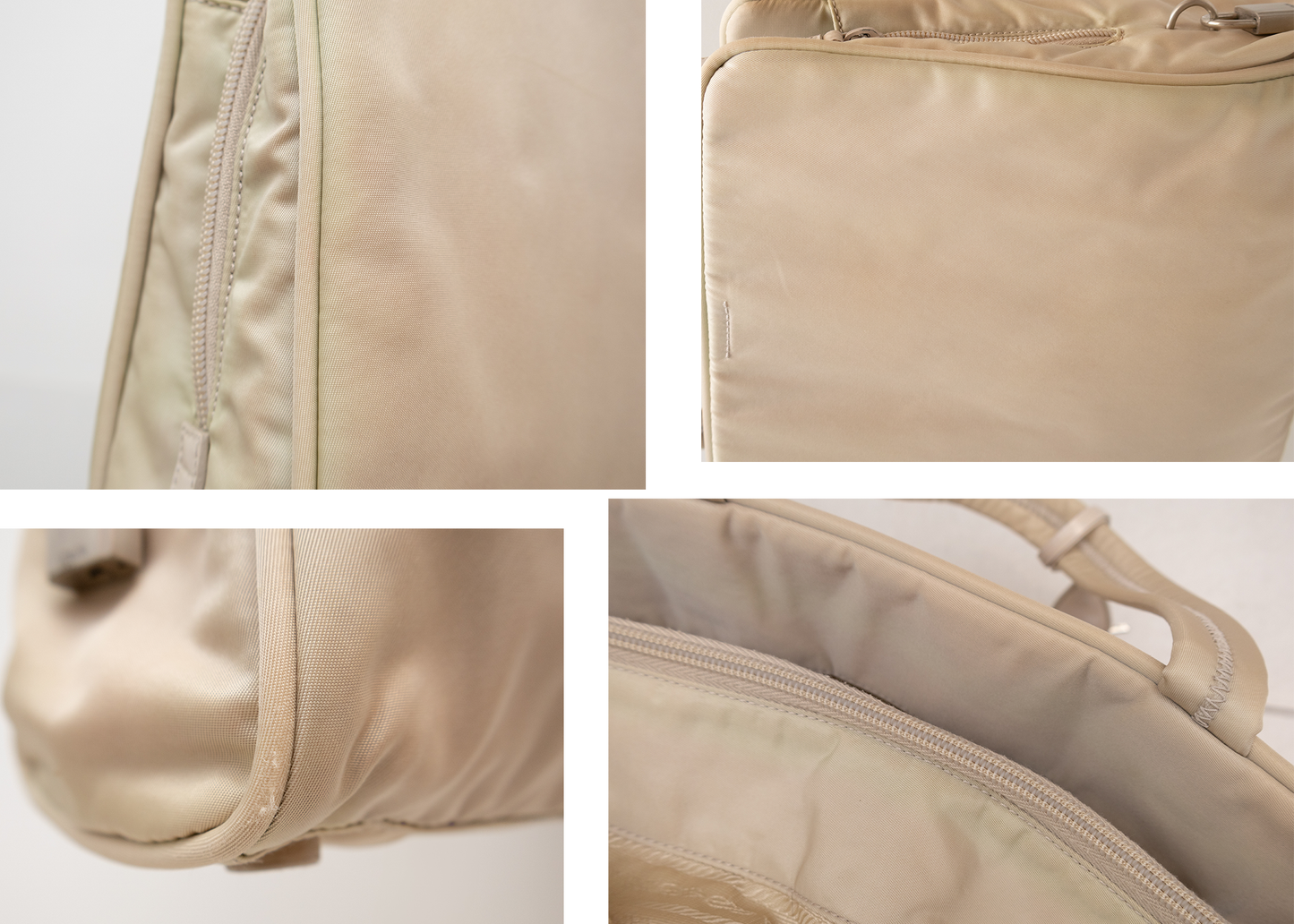 RARE PRADA LOGO TESSUTO NYLON DOUBLE HANDLE HANDBAG PADLOCK KEYS BEIGE