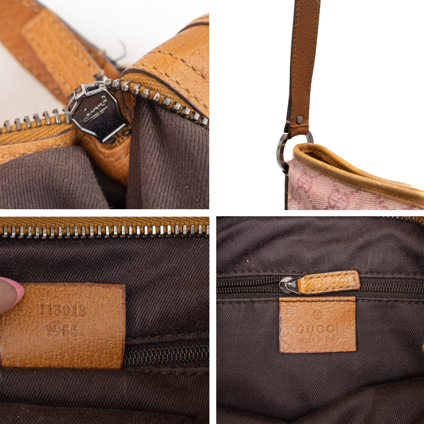 Gucci GG Monogram Pink Canvas Leather Trim Crossbody Bag - Style 113018 1956