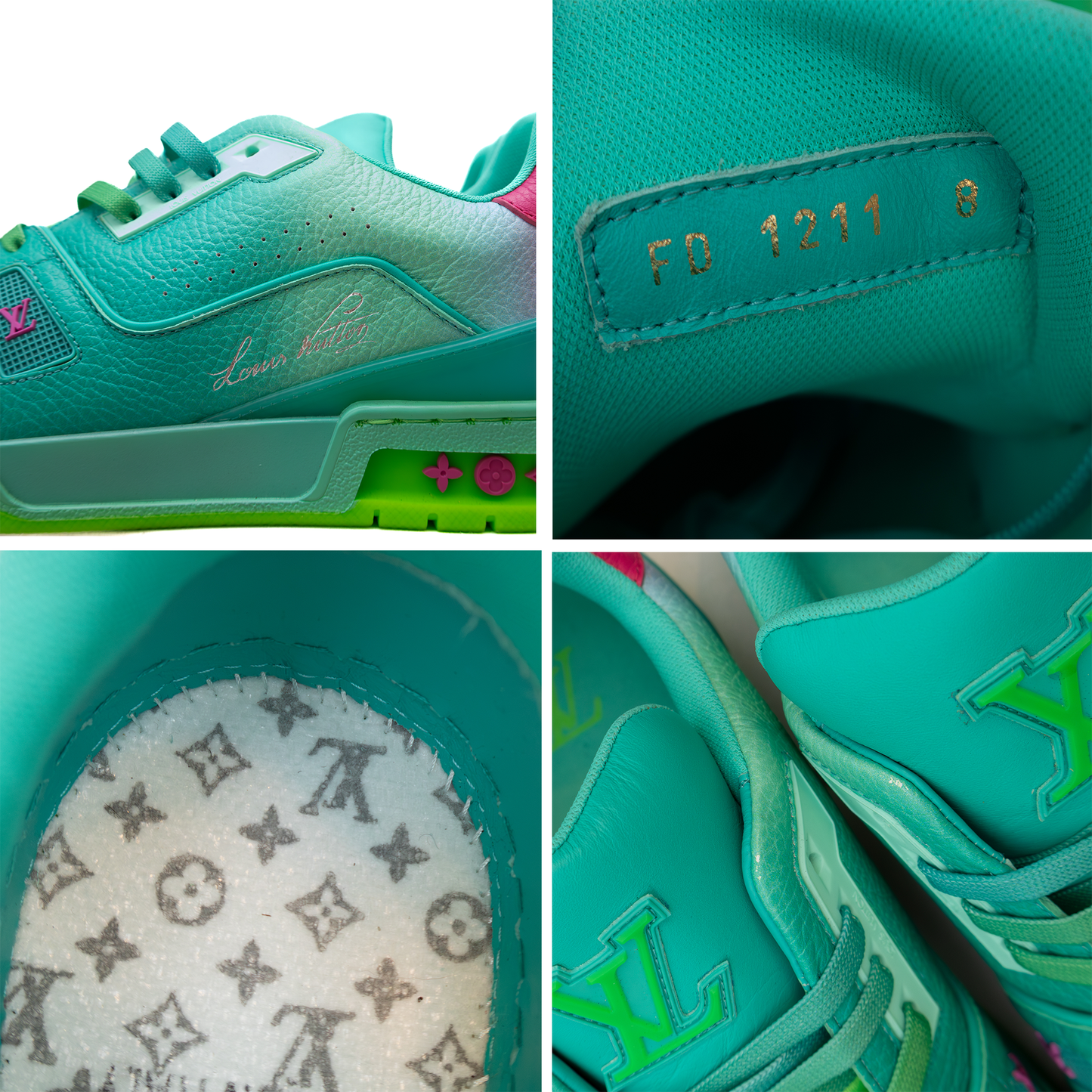 Louis Vuitton LV Trainer Sneakers – Virgil Abloh SS19 – Gradient Green/Pink – Size US 8 / EU 41 / UK 7 – FD1211