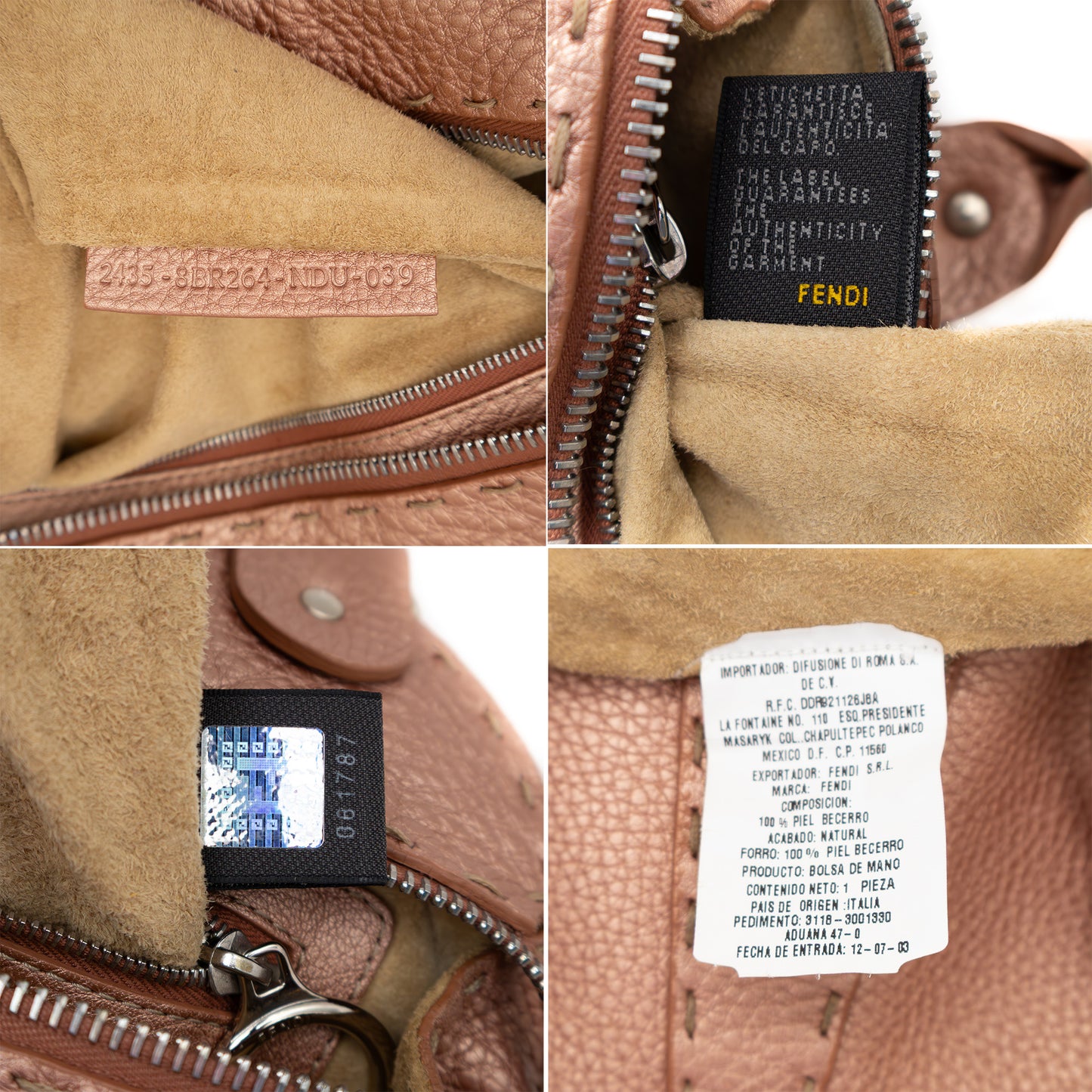 Fendi Selleria Diabolo Handbag – Nude Rose Peau Peccary Leather Metallic Slim