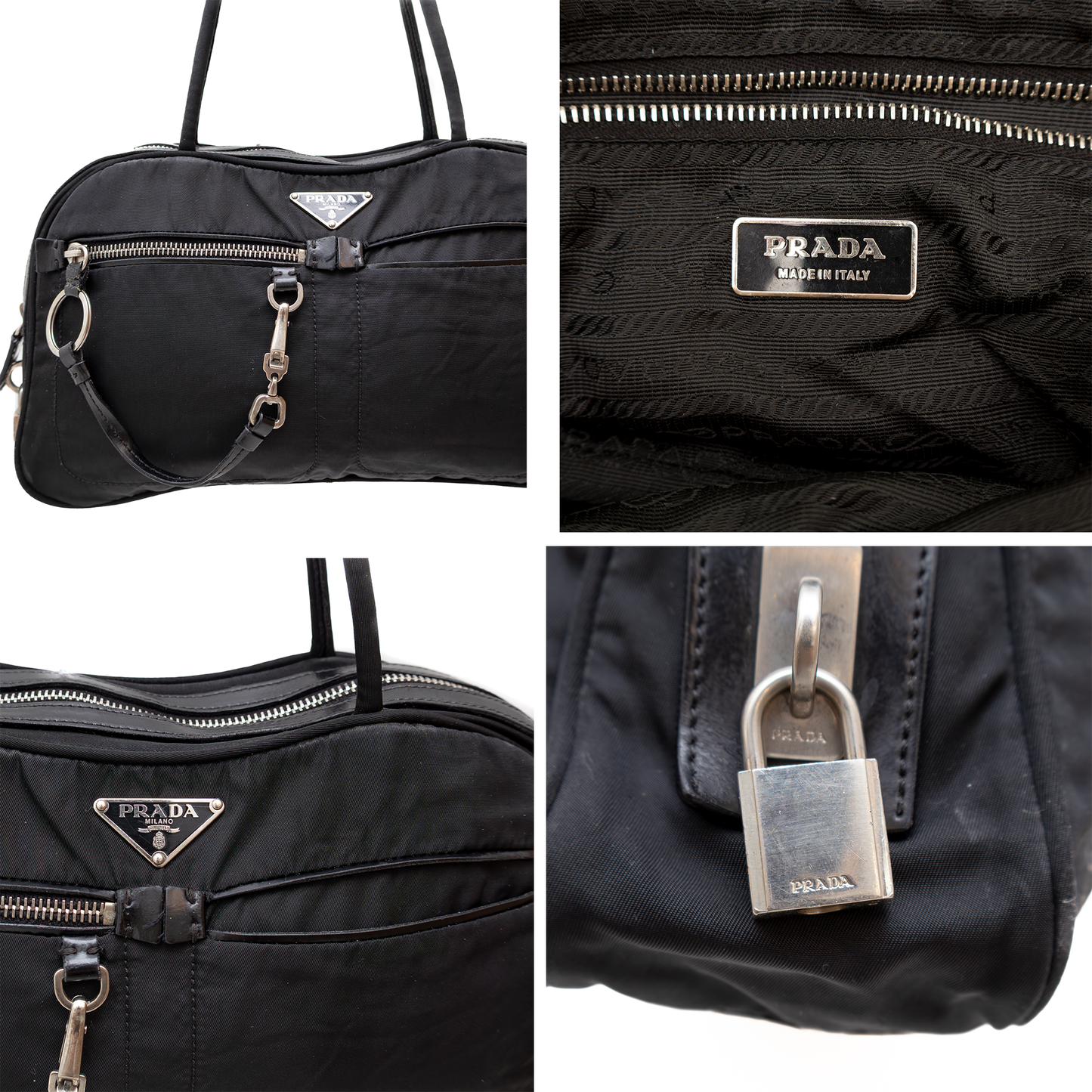 Vintage Prada Tessuto Black Nylon Front Zipper Pocket Mini Boston Bag