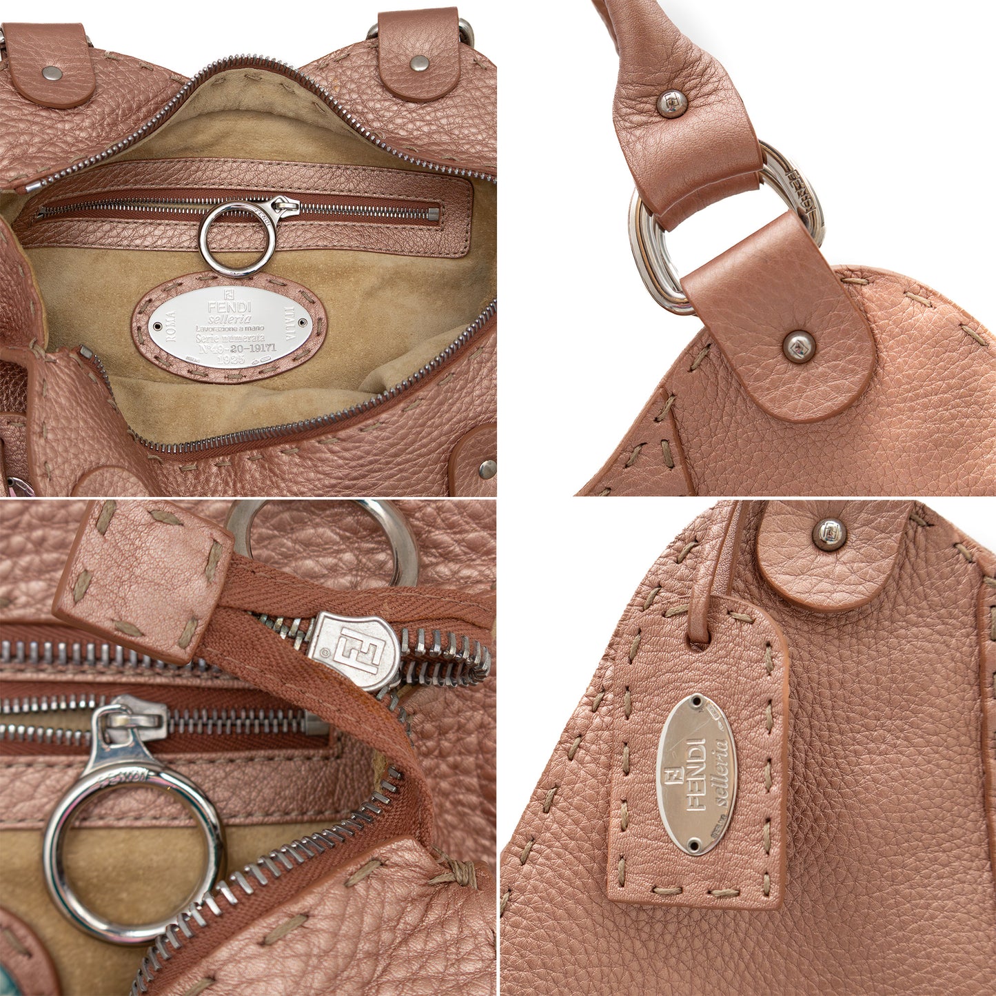 Fendi Selleria Diabolo Handbag – Nude Rose Peau Peccary Leather Metallic Slim
