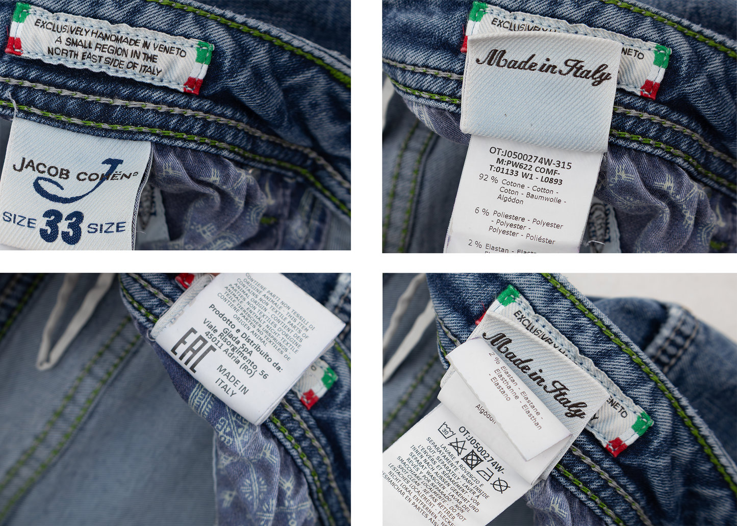 JACOB COHEN PW622 COMF Wash Stretch Handmade Tailored Denim Slim Jeans Size 33