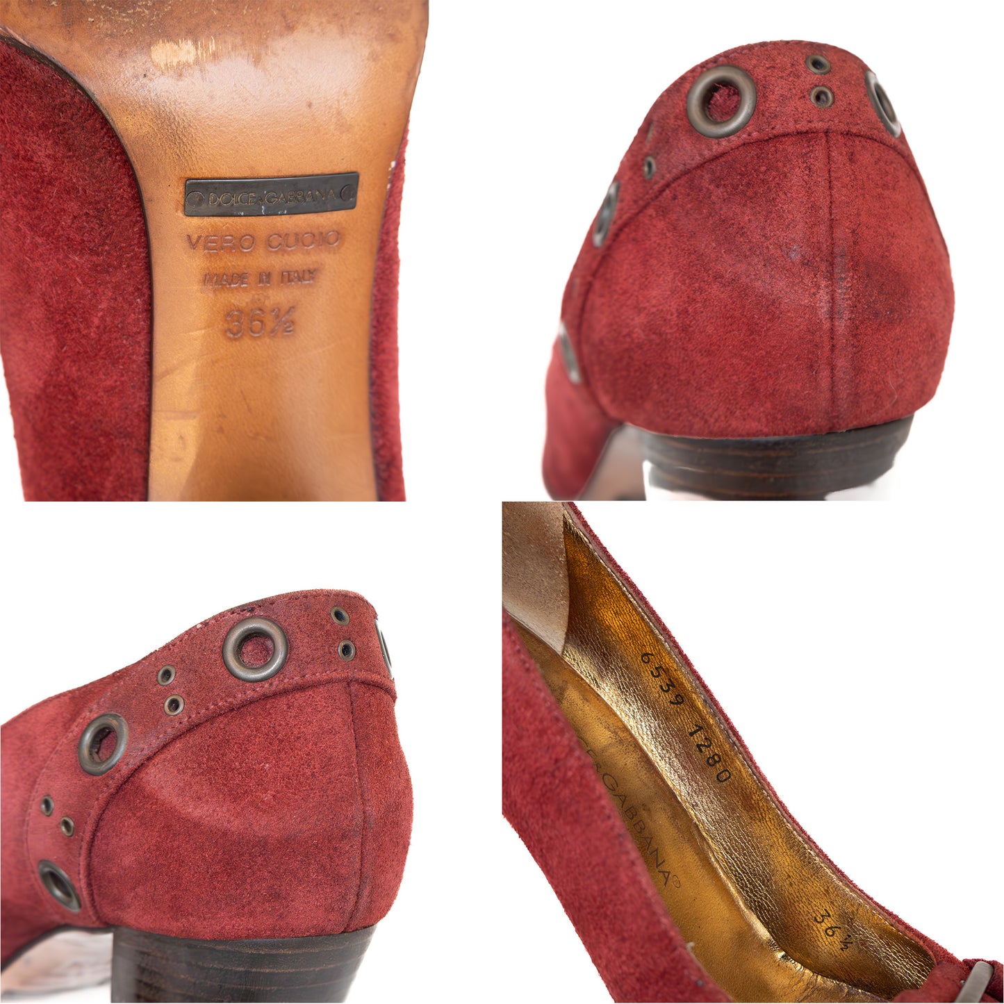 Dolce & Gabbana Burgundy Suede Grommet Pumps – Size EU 36.5 / US 6.5 / UK 3.5