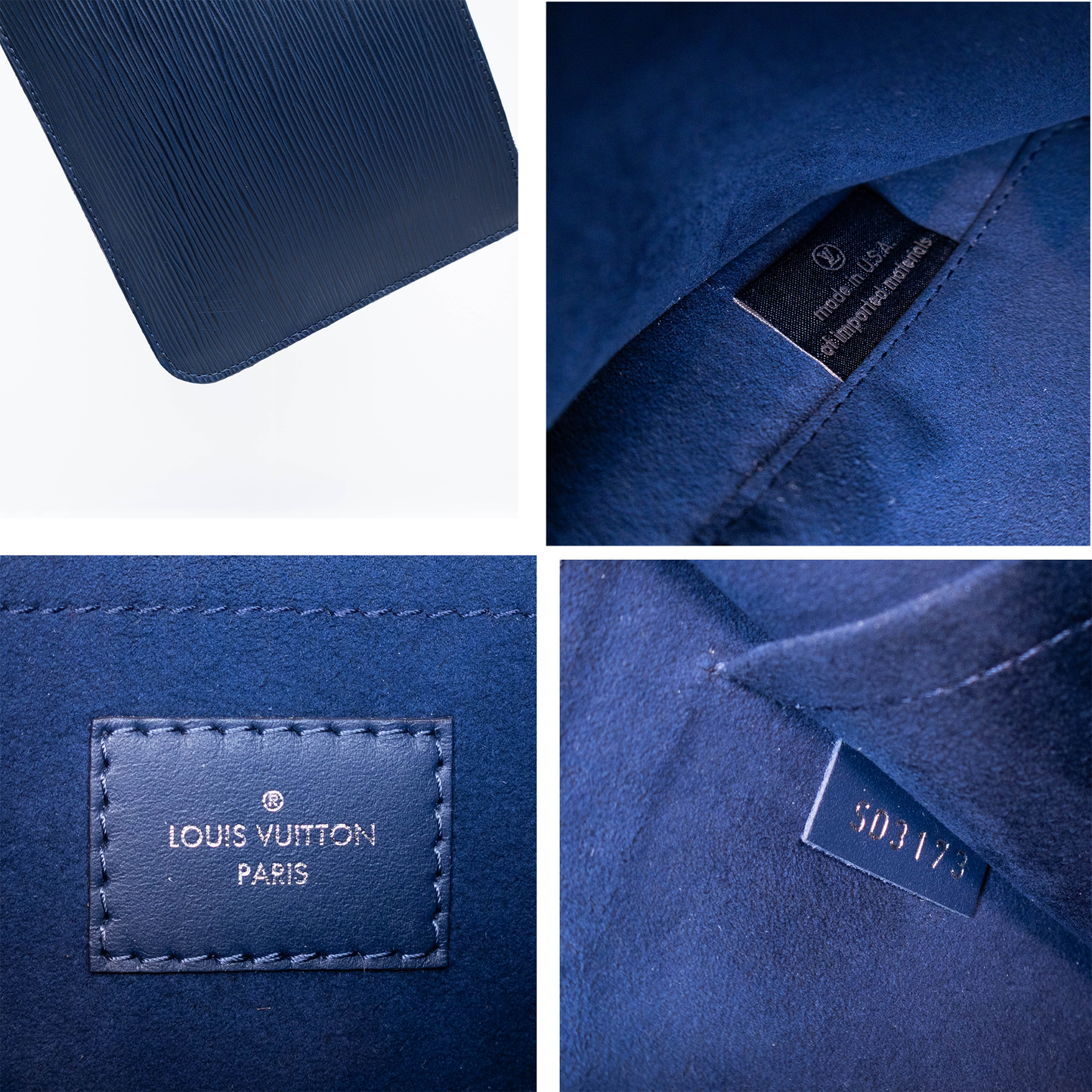 LOUIS VUITTON Blue Marine Epi Leather Neverfull WRISTLET Pochette Fuschia