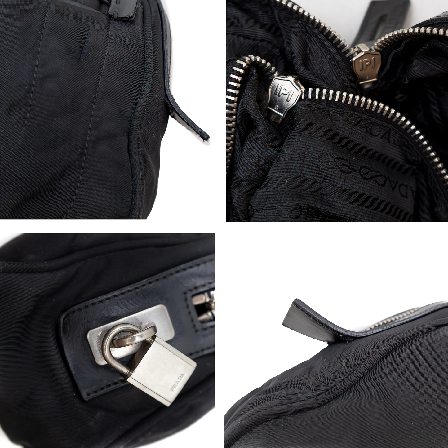 Vintage Prada Tessuto Black Nylon Front Zipper Pocket Mini Boston Bag