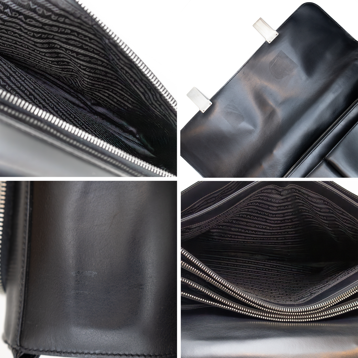Prada Black Leather Double Pocket Briefcase – Made in Italy