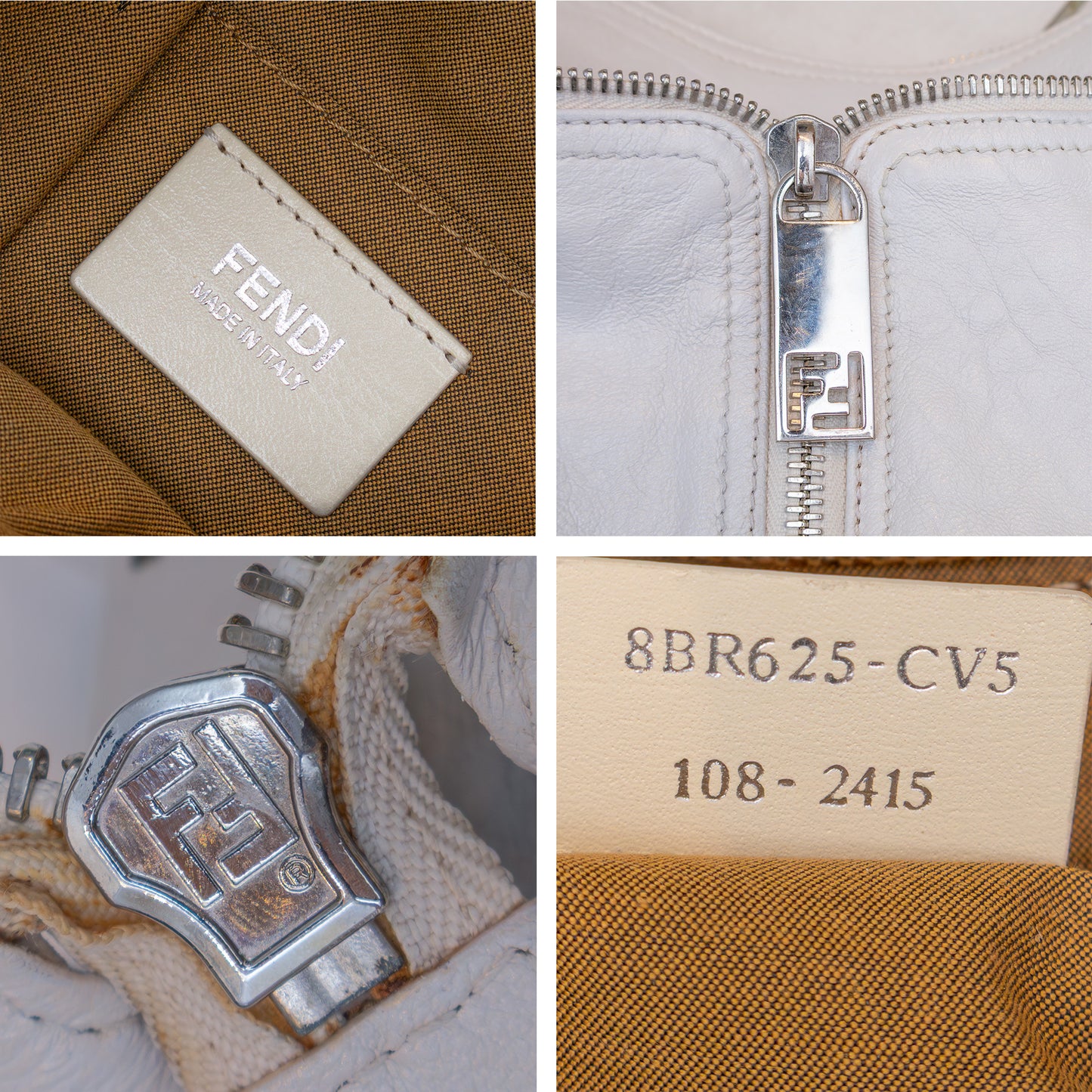 Vintage Fendi White Leather Hobo Shoulder Bag