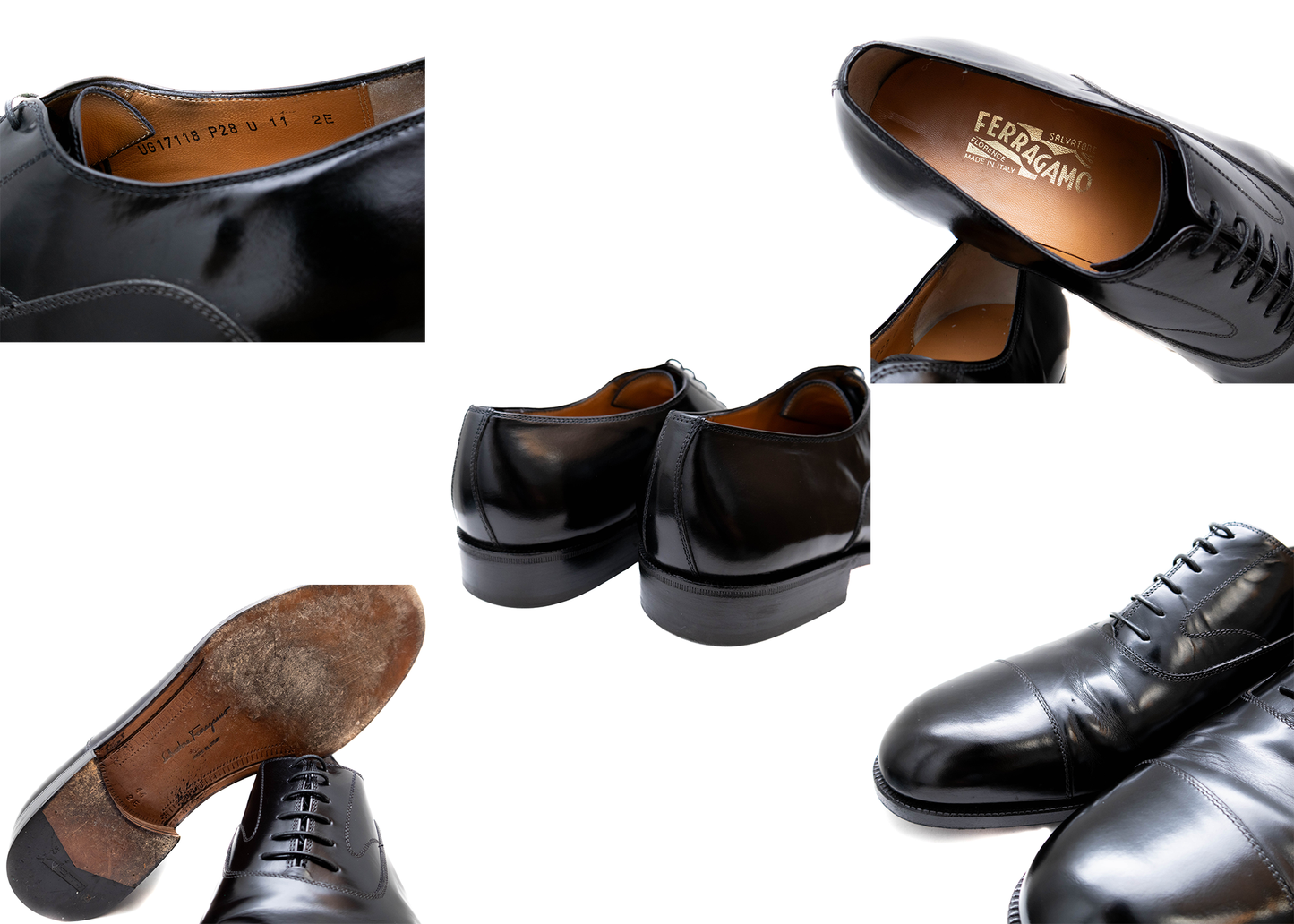 Ferragamo Padova Black Calf LeatherCap Toe Oxford Men's Shoes SZ US 11E