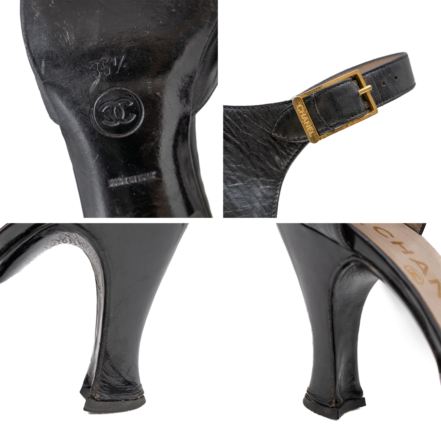 Vintage Chanel Black Leather Mary Jane Heels with Sculpted Heel – Size 35.5 (US 5.5 / UK 3 / EU 35.5)