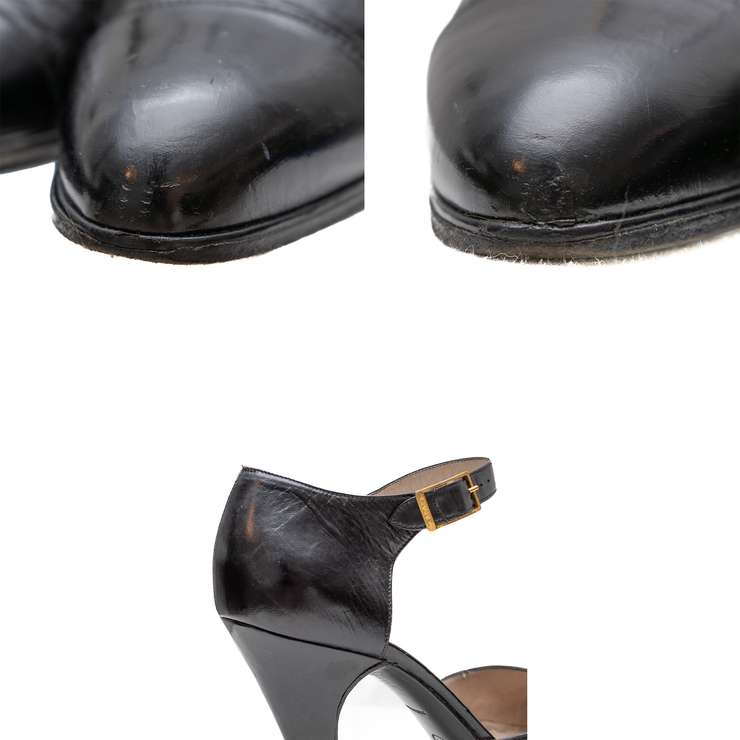 Vintage Chanel Black Leather Mary Jane Heels with Sculpted Heel – Size 35.5 (US 5.5 / UK 3 / EU 35.5)