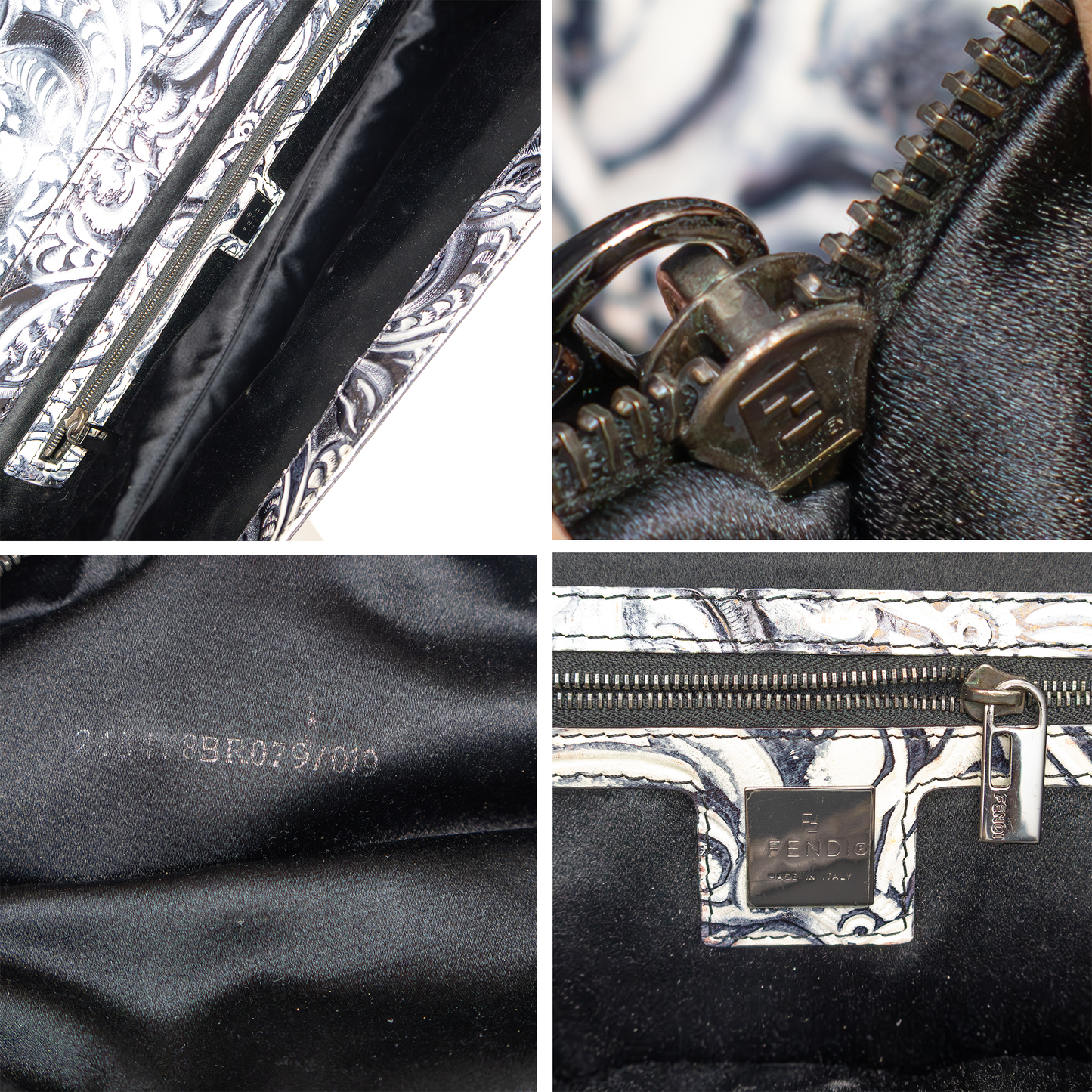 RARE 90s Fendi Embossed Floral Leather Baguette Clutch Bag