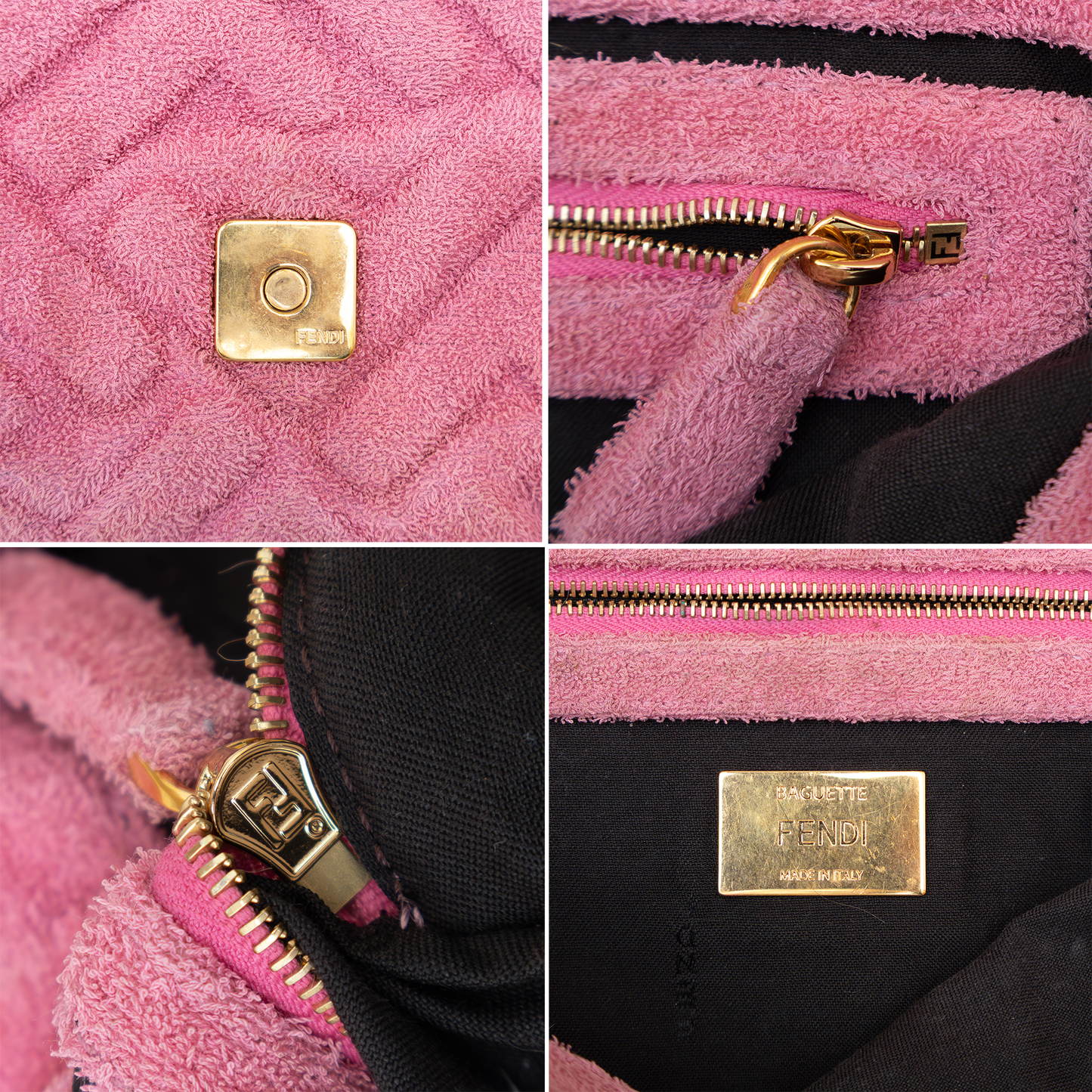 Fendi Pink Terrycloth FF Medium Baguette Bag – Made in Italy