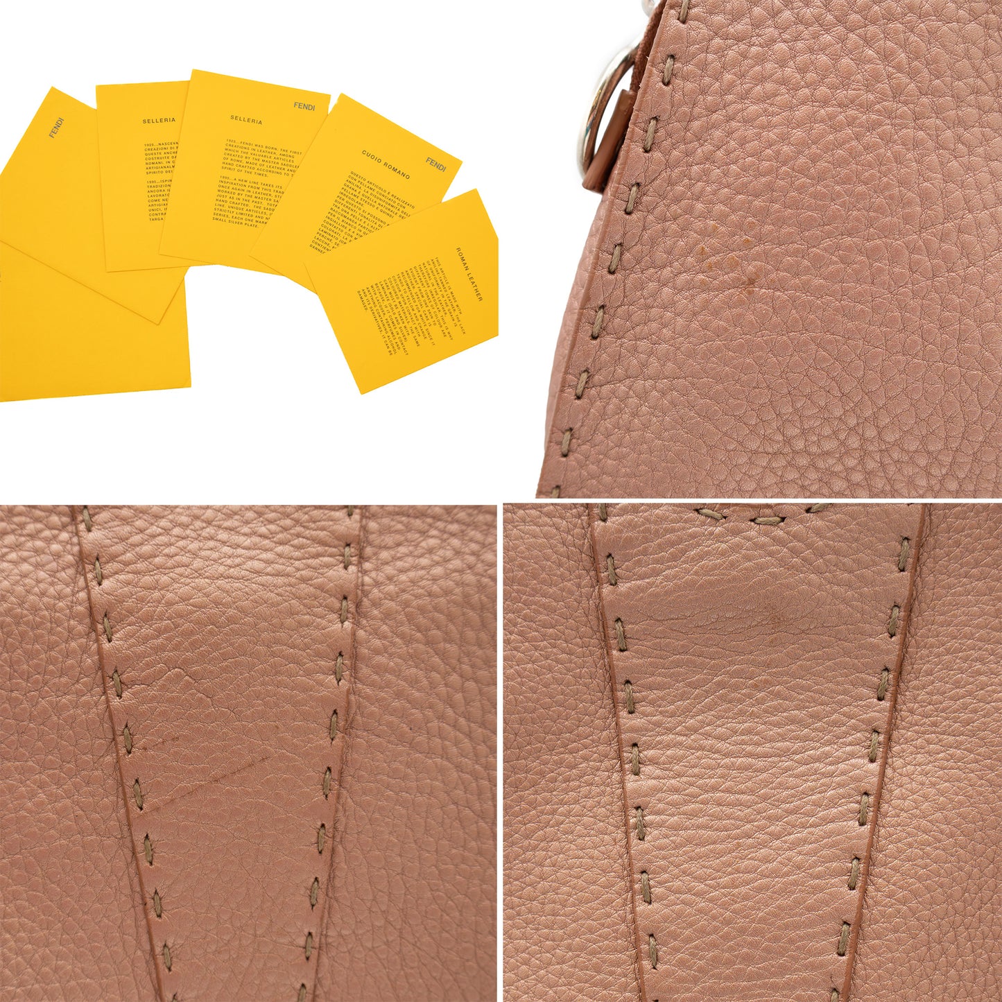 Fendi Selleria Diabolo Handbag – Nude Rose Peau Peccary Leather Metallic Slim