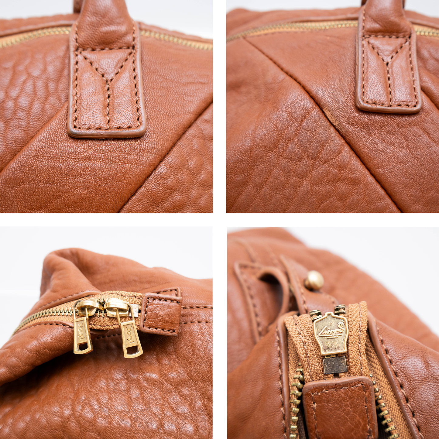Rare YVES SAINT LAURENT Brown Pebbled Leather Easy Y Zip Weekender Duffle Bag