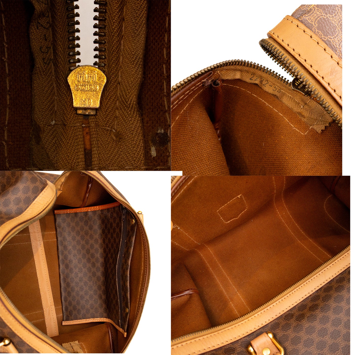 Vintage Celine Macadam Coated Canvas Boston Travel Bag with Padlock & Key – M14