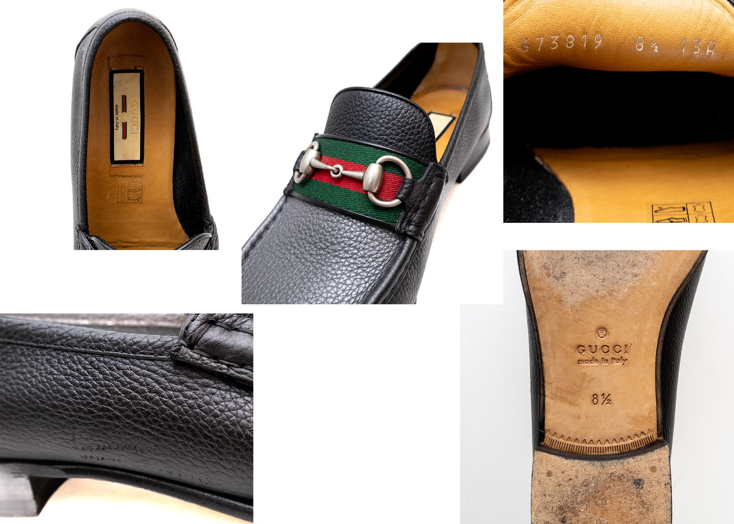 GUCCI - WEB Horse-bit Black Pebbled Leather Loafers – Men’s Size 9.5 US