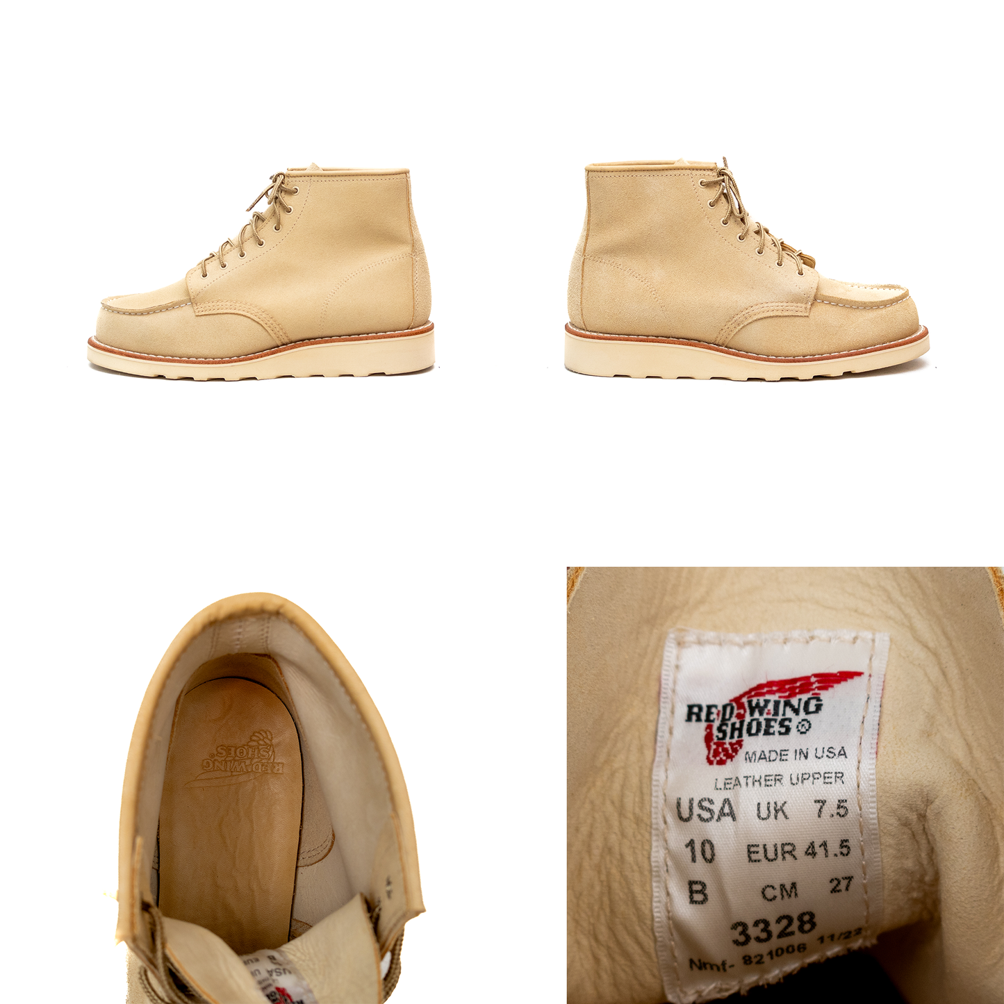 Red Wing 3423 6 Inch Classic Moc Boot In Cream Abilene Leather Women’s Size 10B