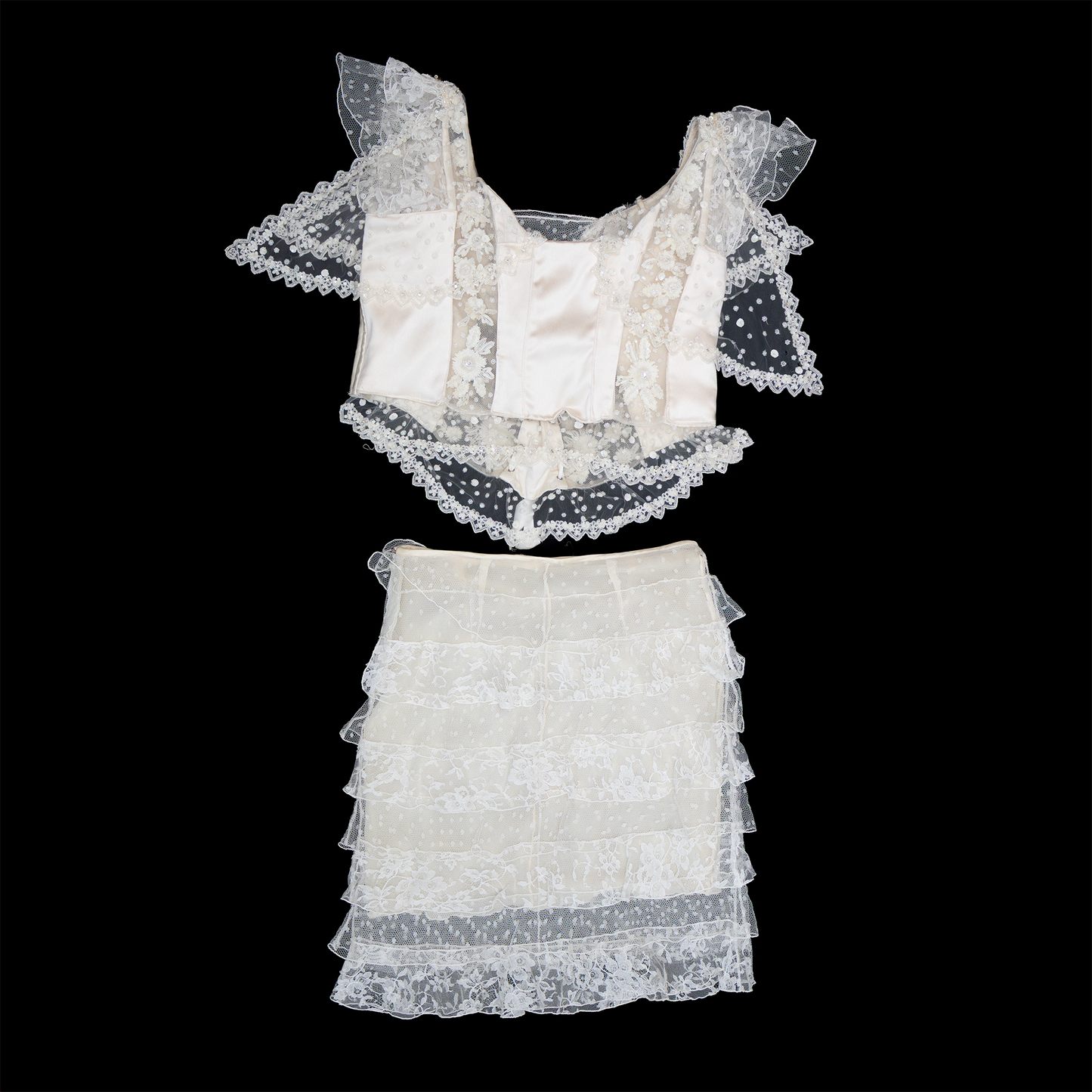 Extra Rare Vintage Valentino White Corset & Skirt Set with Crystal Fringe – Runway 2004 – Size S–M (US 4–6)