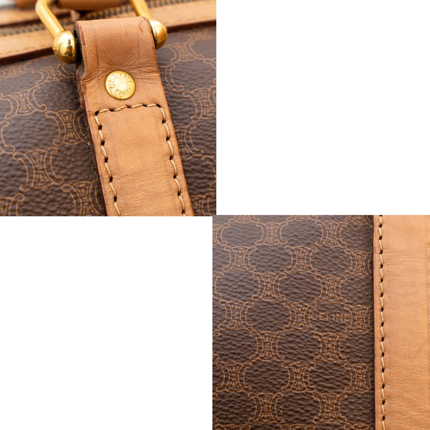 Vintage Celine Macadam Coated Canvas Boston Travel Bag with Padlock & Key – M14