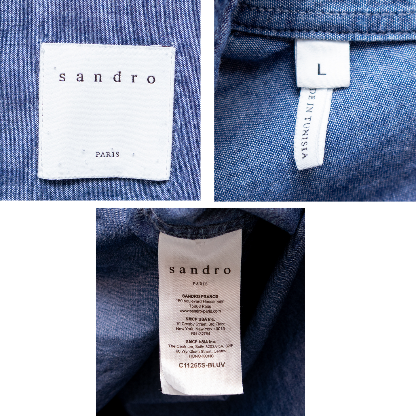 Sandro Paris Men’s Shirt Size:L Button Up Chambray Long Sleeve Cotton